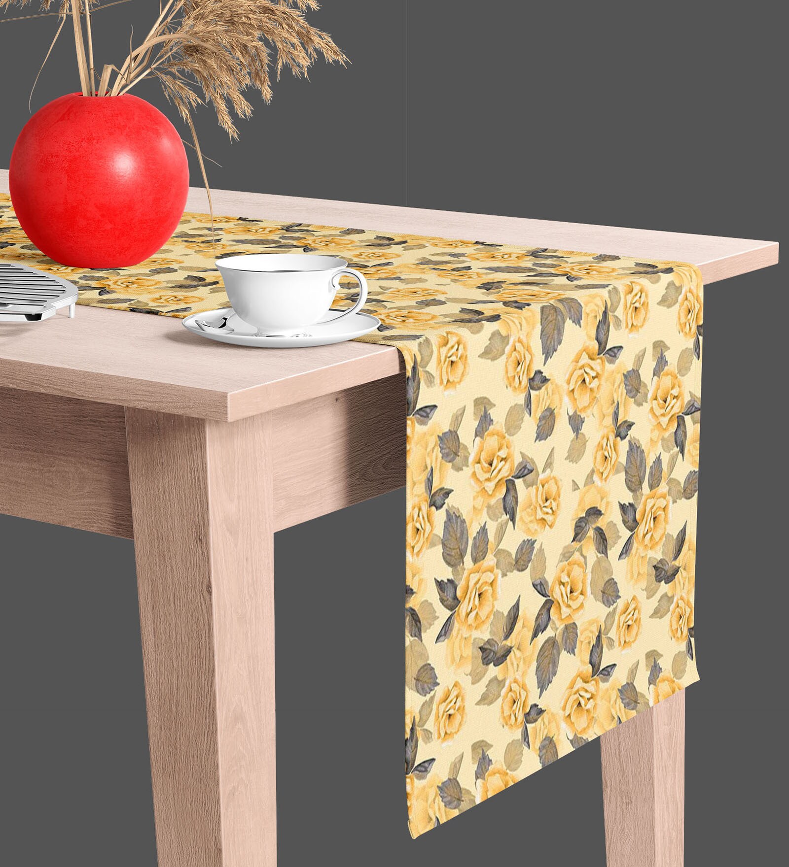 Hand-Drawn Flowers   Multicolor (60 x 16) Velvet Table Runner