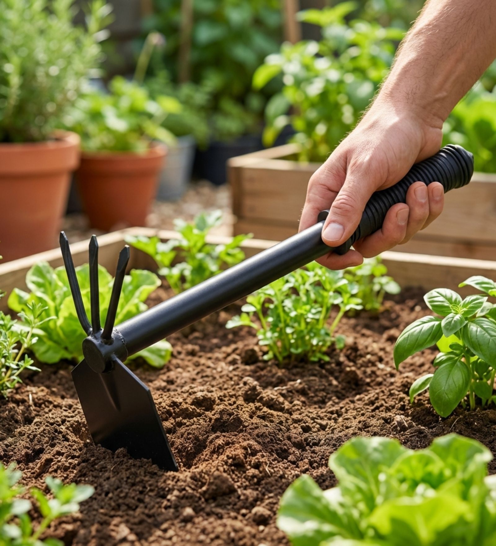 Black Hand Heavy Duty 2 in 1 Garden Hoe