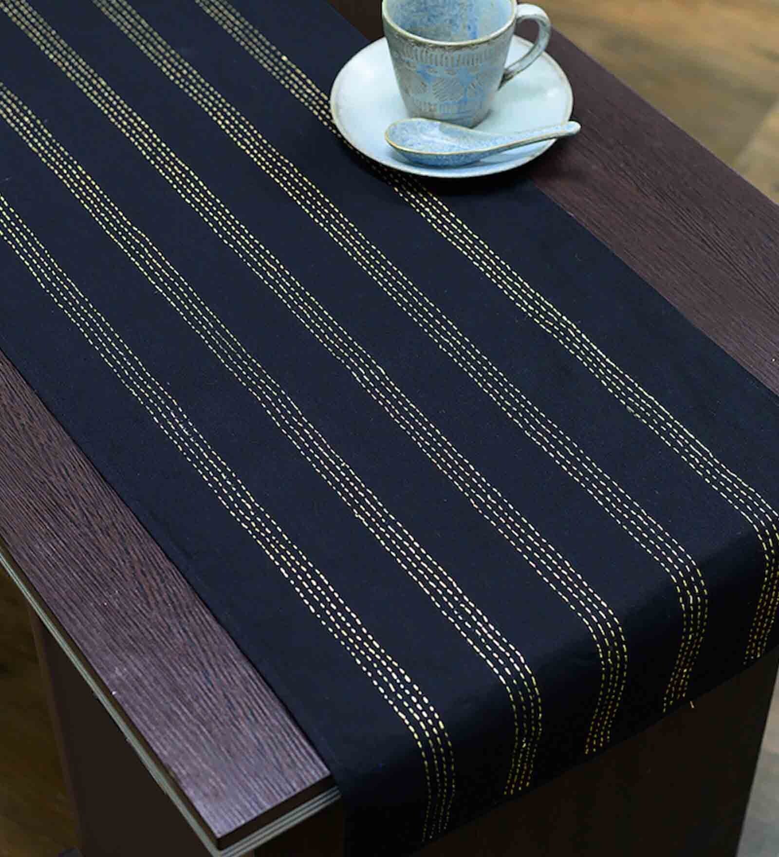 Stripped (70x16) Black Cotton Table Runner