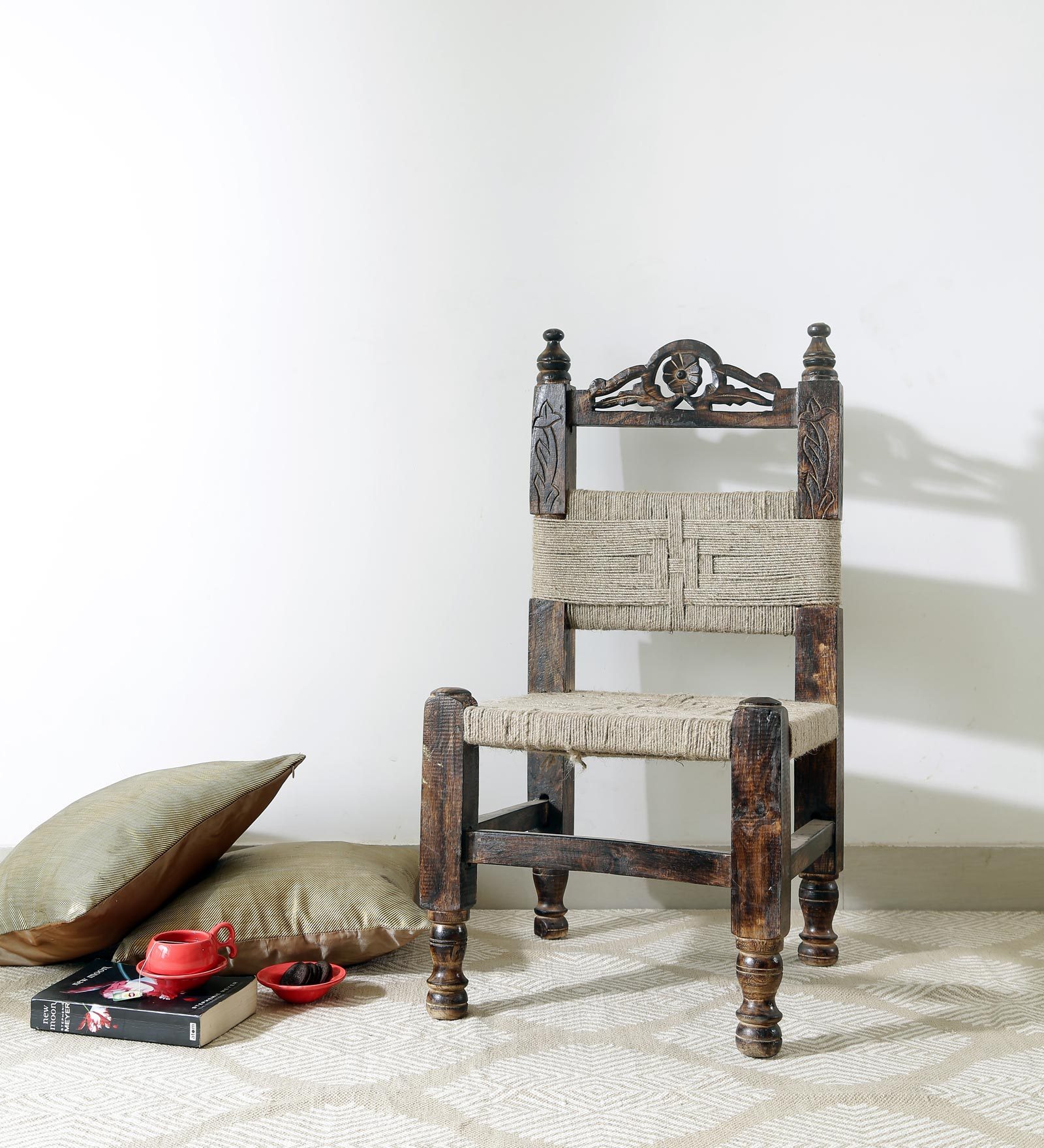 Buy Hand Knit Coir Chair in Walnut Finish by VarEesha Online Accent