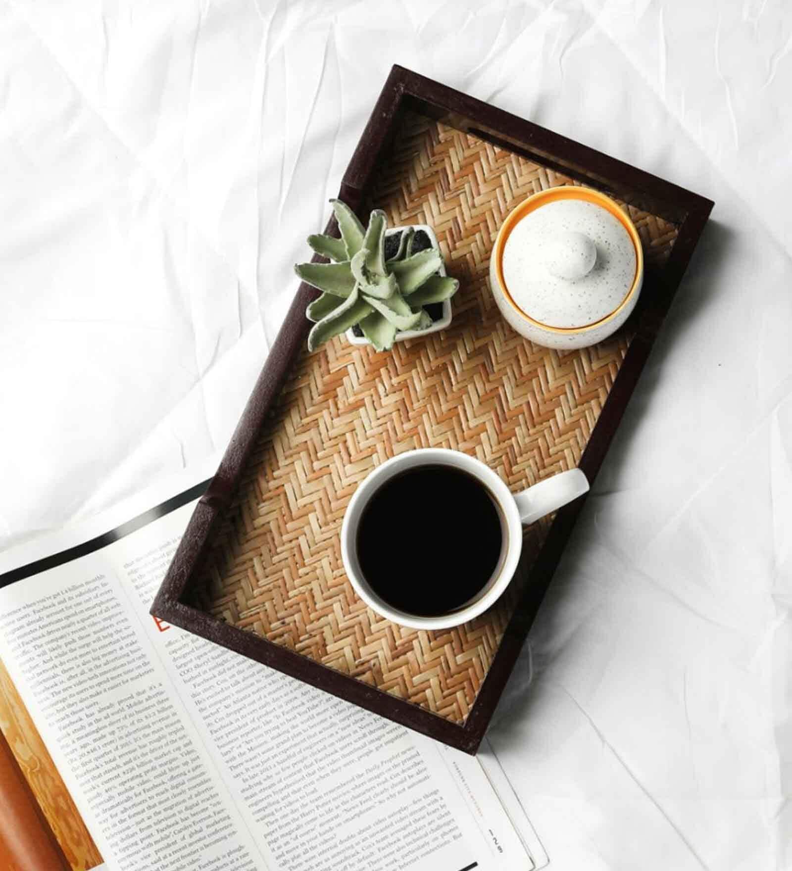 Hand Made Ethnic Bamboo Base Wooden Tray