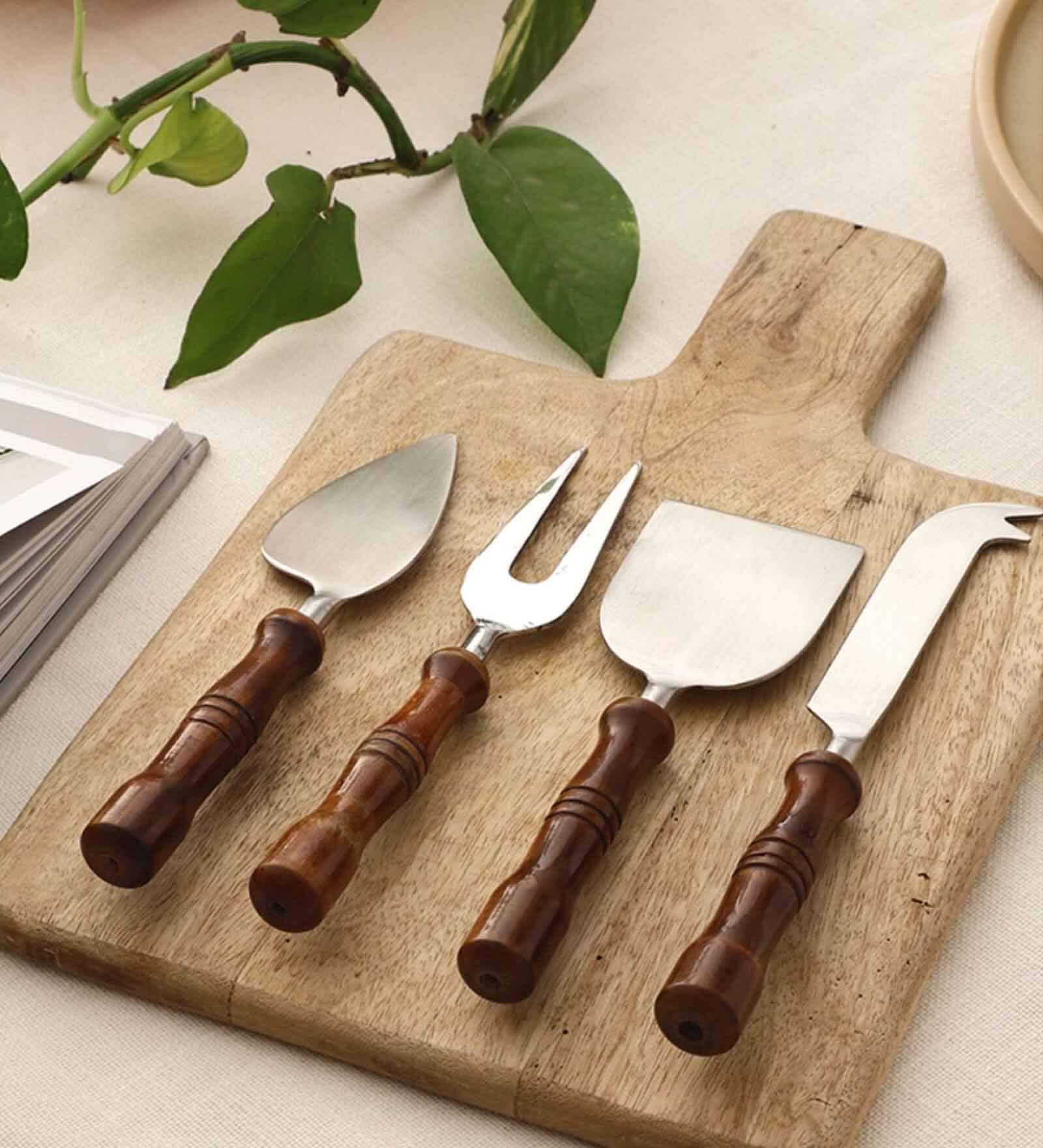 Hand-made Wooden Handles Stainless Steel Cheese Knives (Set of 4) Hand-made Wooden Handles Stainless Steel Cheese Knives (Set of 4)