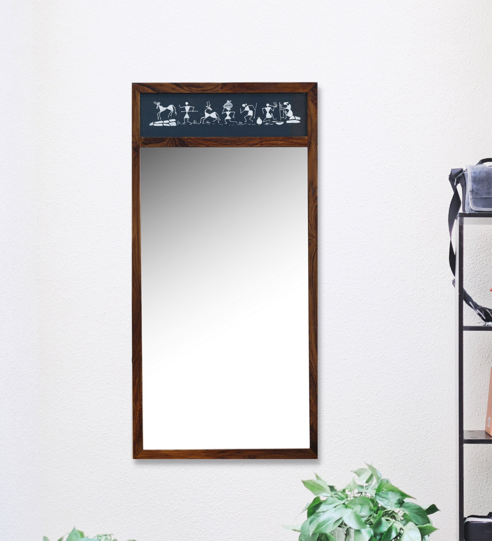 Black Teak Wood Wall Mirror