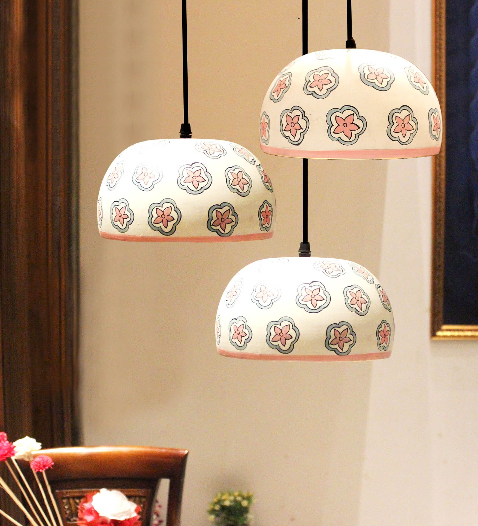 Hand Painted Terracotta Cluster Hanging Light