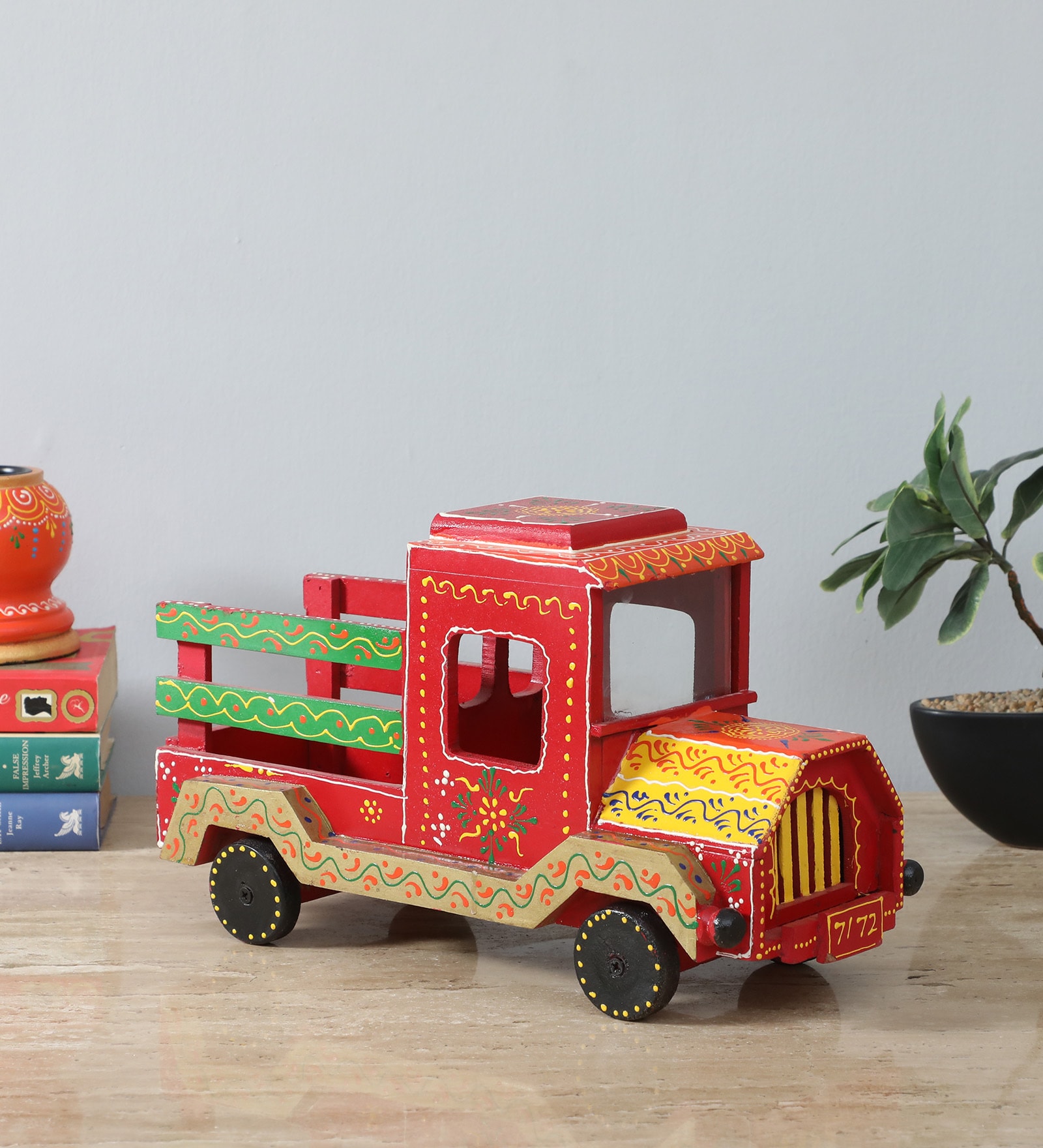 Hand Painted Wooden Mini Truck Tall With Storage Box
