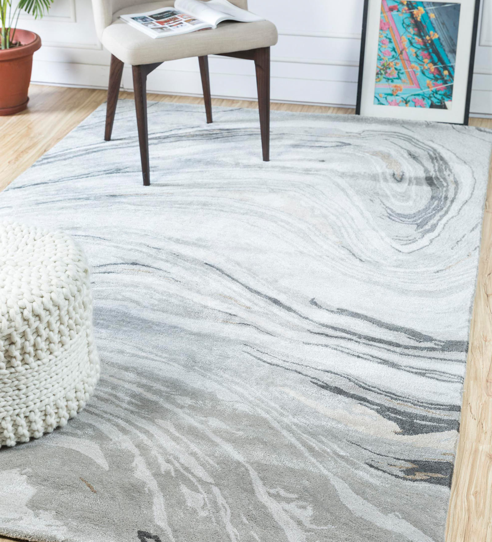 Buy Abstract Pattern Wool Hand Tufted 3 x 2 Feet Carpet by Jaipur Rugs ...