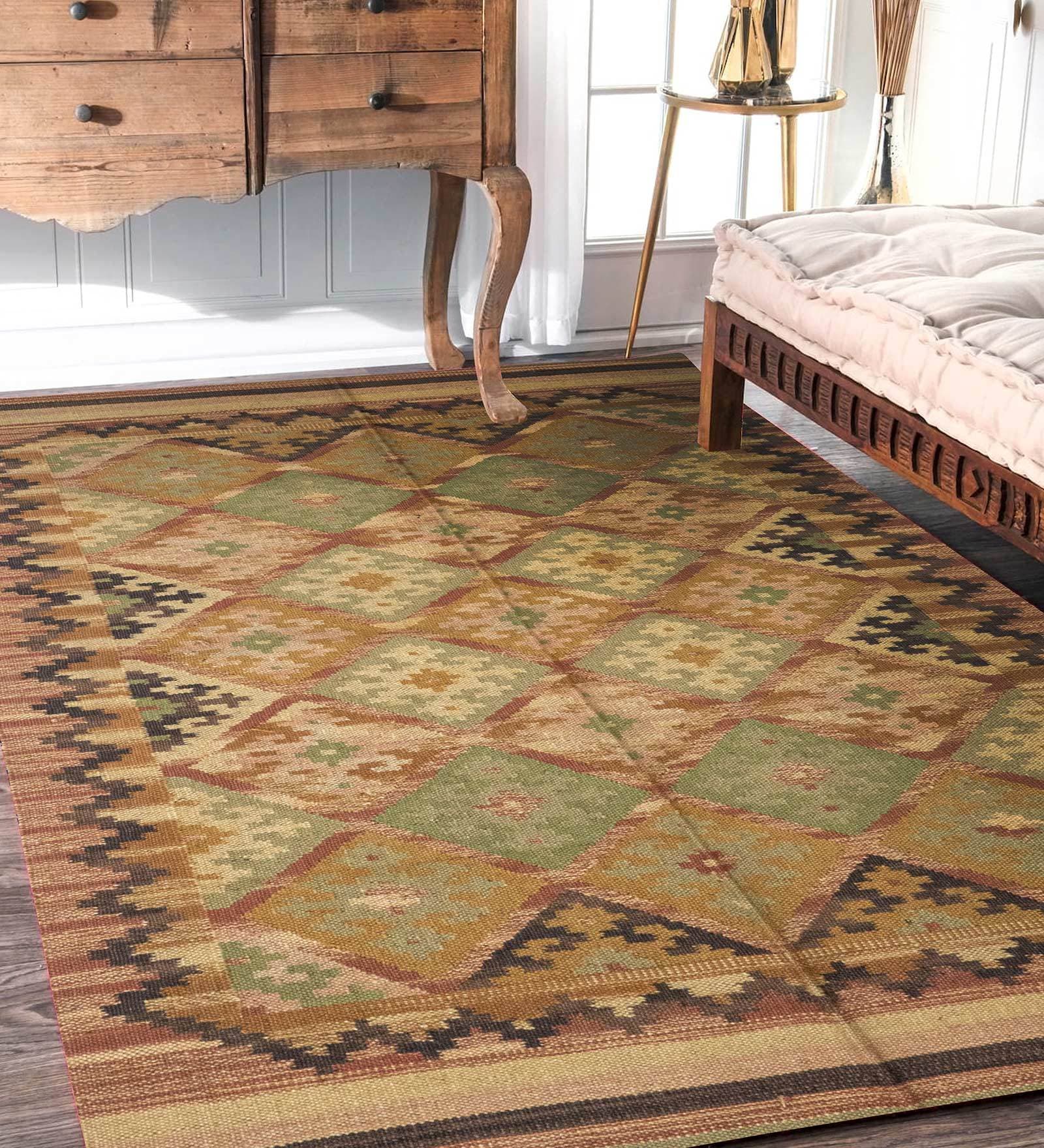 Brown Wool & Jute Hand Woven 4 X 6 Feet Dhurrie