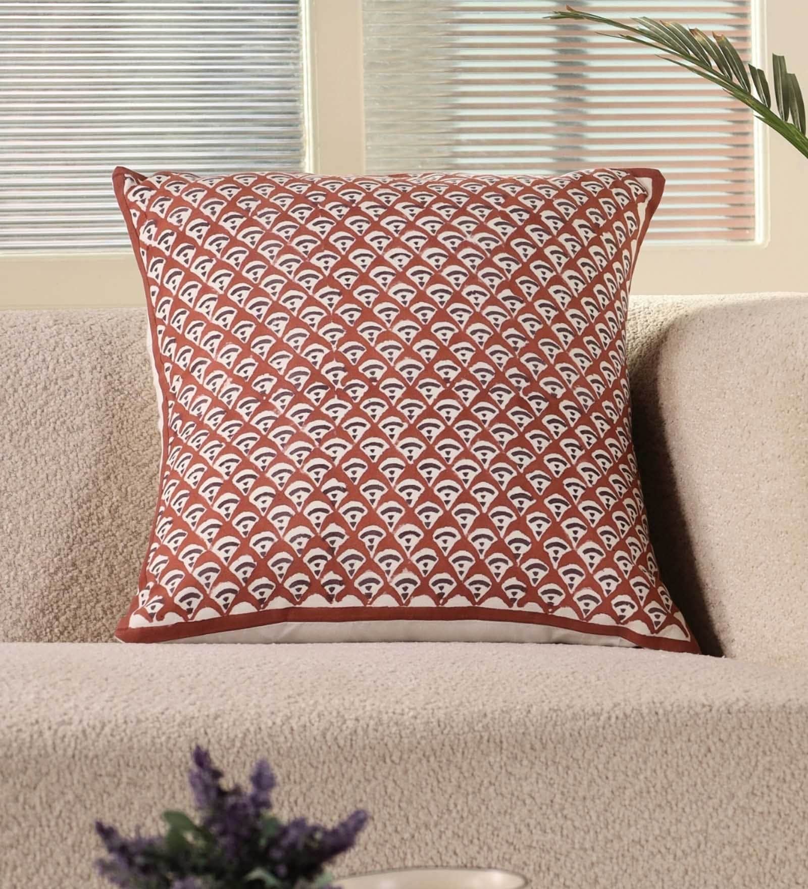 Handblock Printed Cotton Geometric Pattern Maroon and Black (18x18inches) Cushion Covers