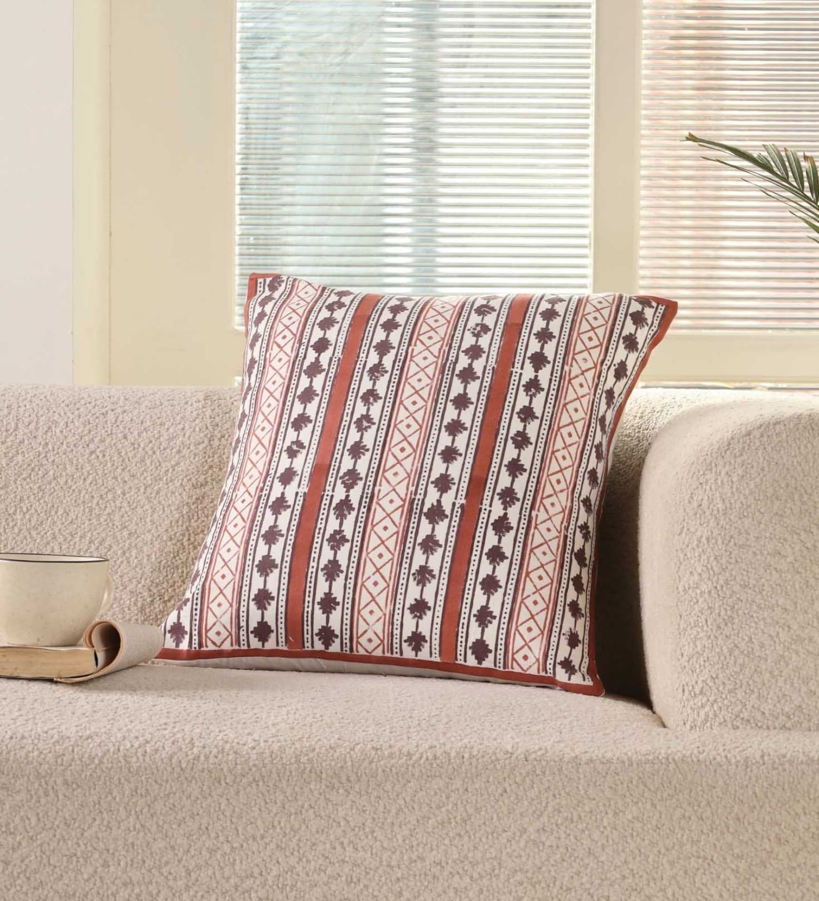 Handblock Printed Cotton Unique Maroon and Black Pattern Set of 4 (18x18inches) Cushion Covers