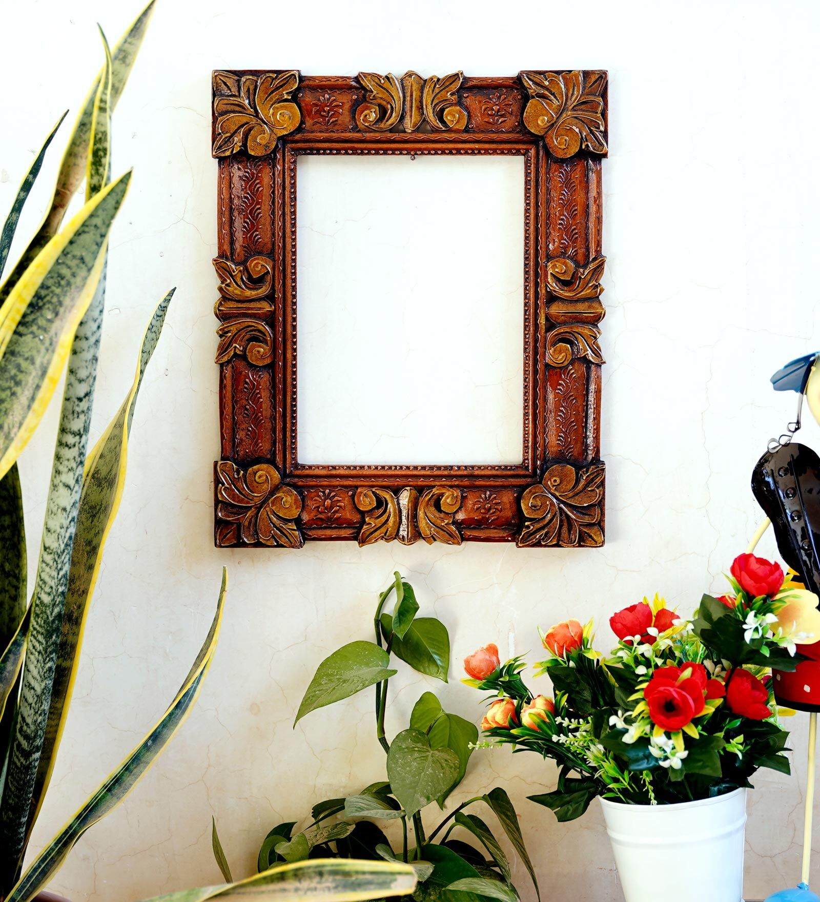 Engineered Wood Copper Finish Hand carved (Handpainted) Jharokha