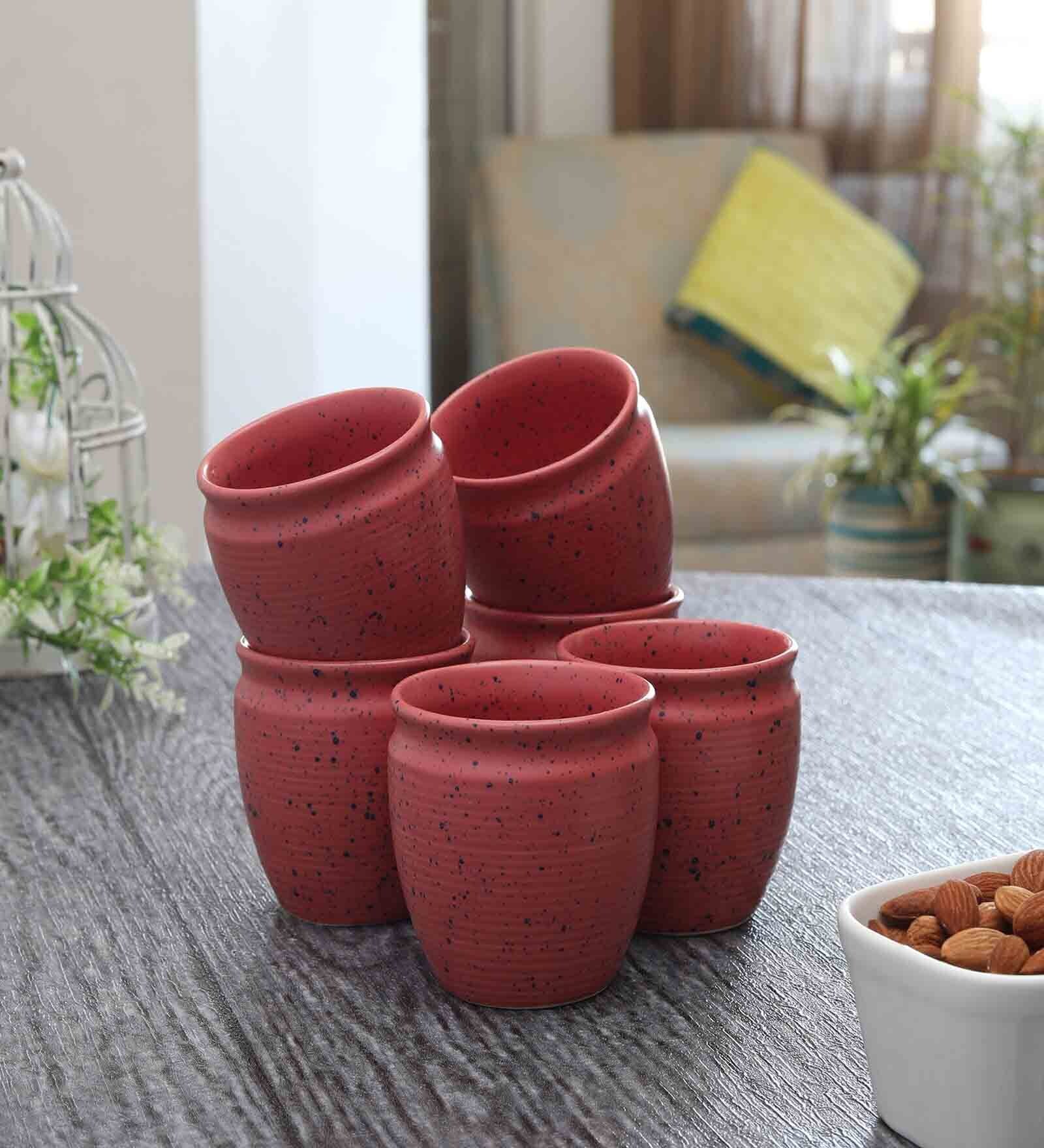 HandCrafted 200ml Red (Set of 6) Ceramic Tea Khullad