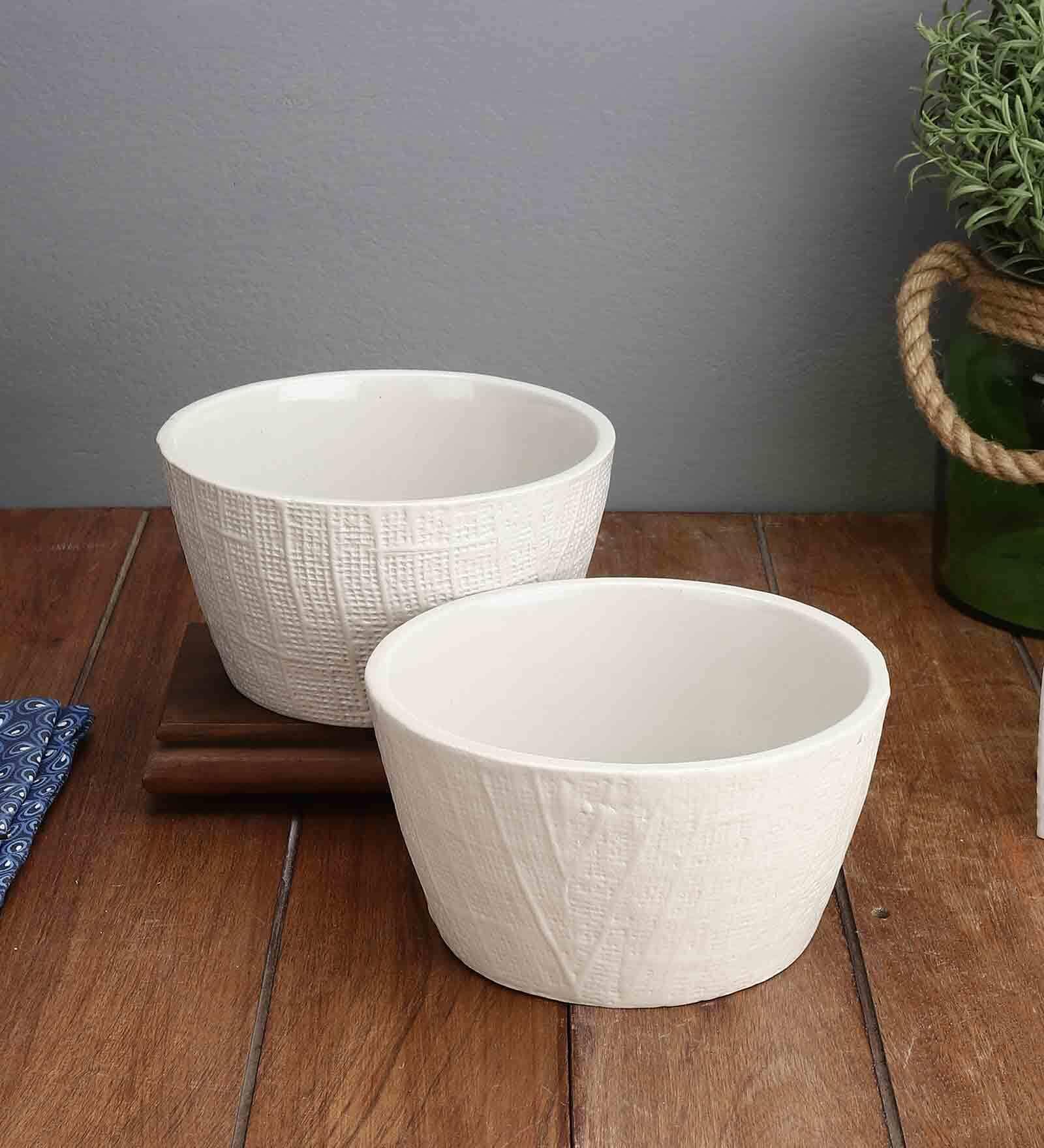 Handcrafted 900ml White Ceramic (Set of 2) Serving Bowl