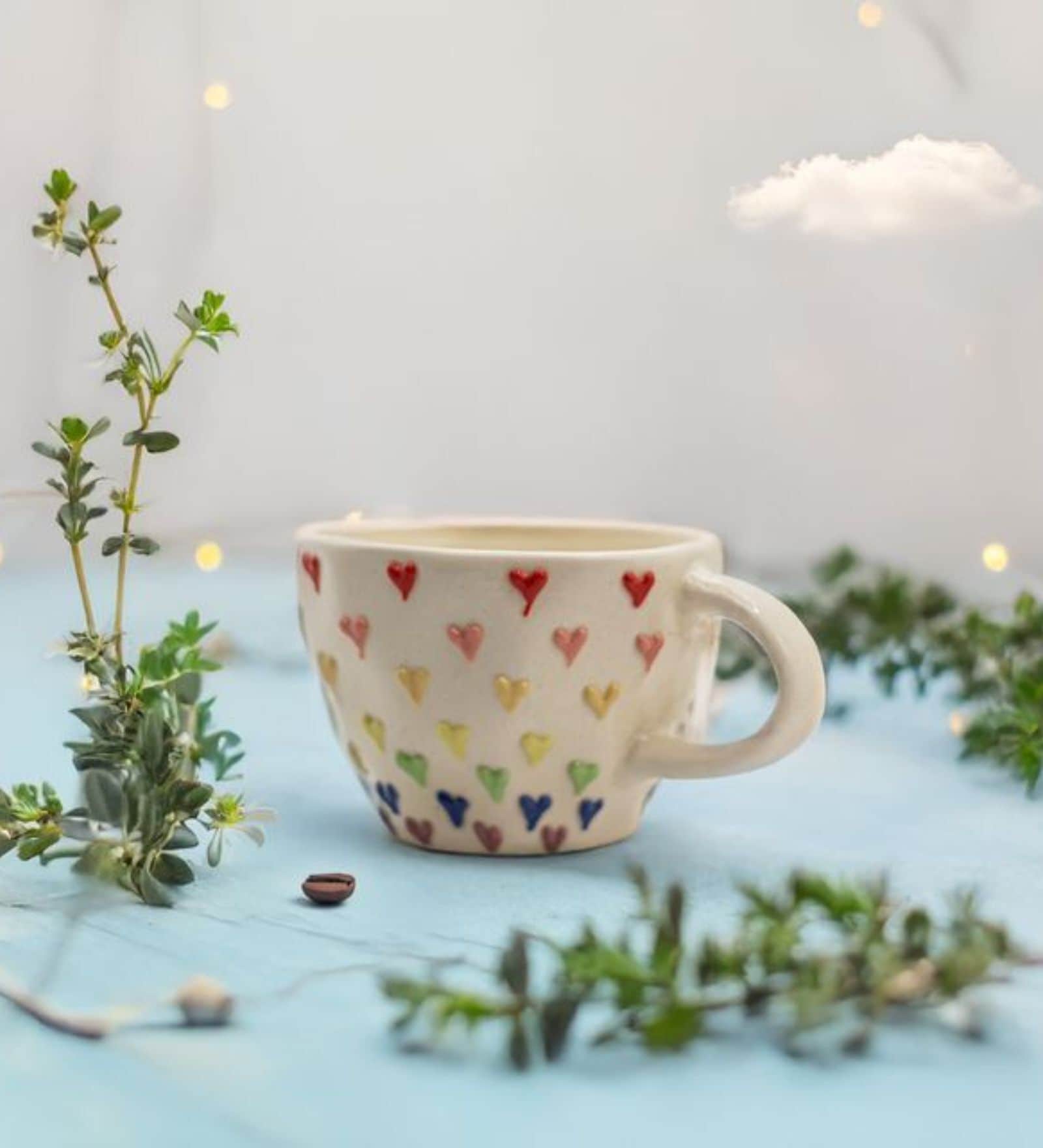 Handcrafted Ceramic Mug with 3D Colorful Heart Design