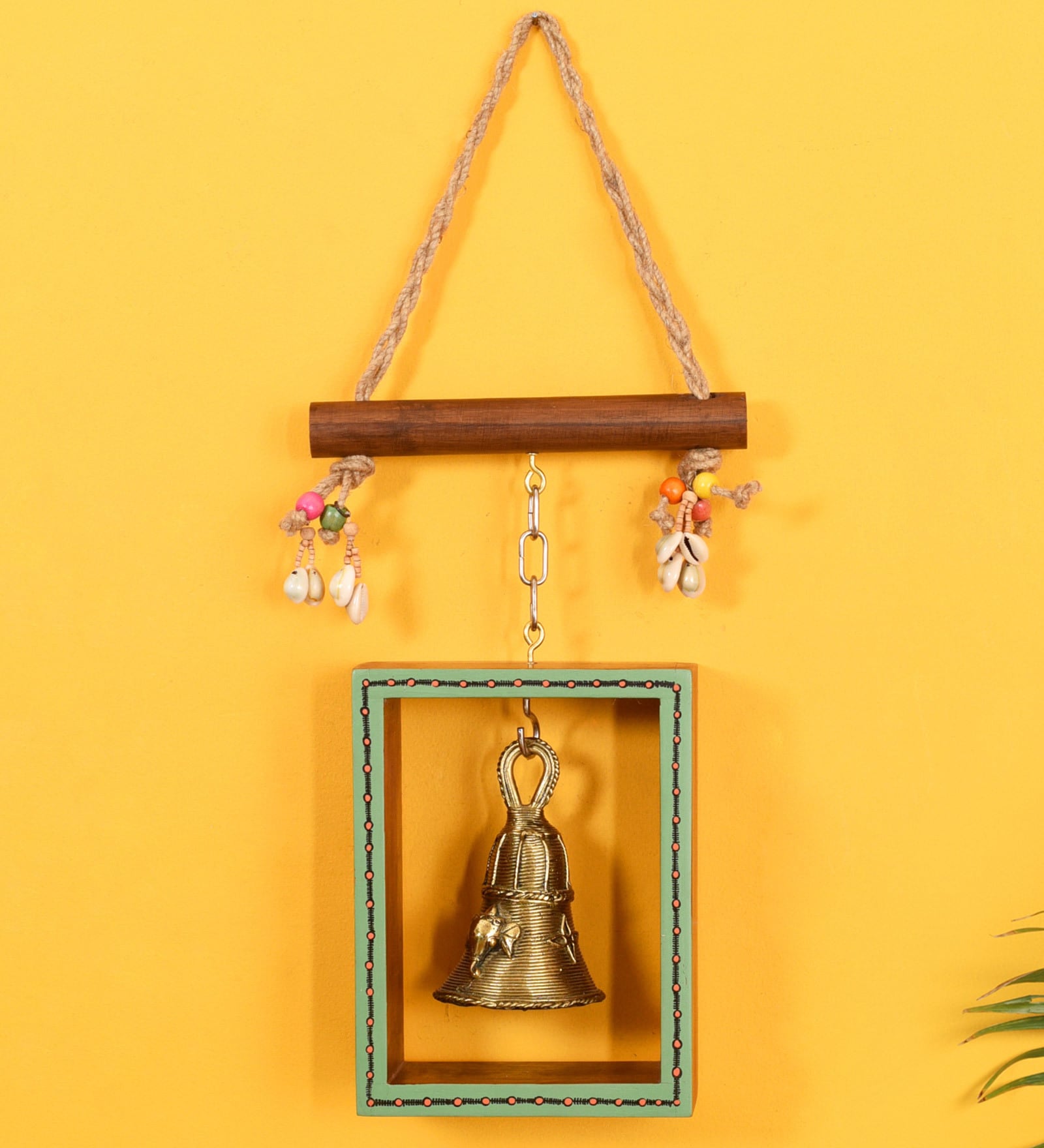 Handcrafted Dhokra Multicolour Wood Hanging Bell