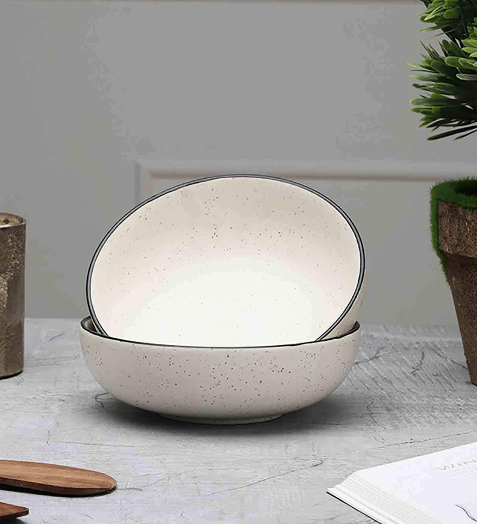 Handcrafted Gaura 600ml White Ceramic (Set of 2) Serving Bowl