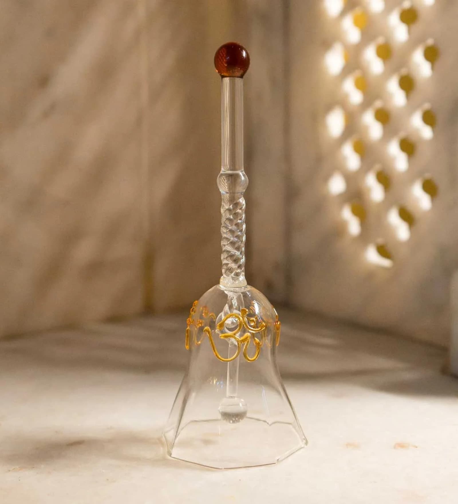 Transparent Handcrafted Glass Pooja Bell with Om Design