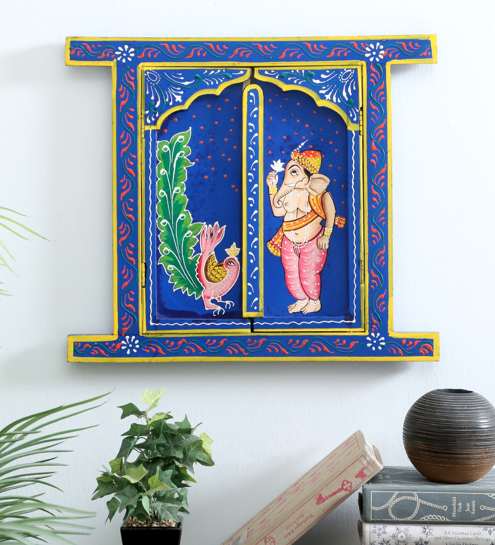 Blue Window Handcrafted Jharokha With Door With Door Wall D cor