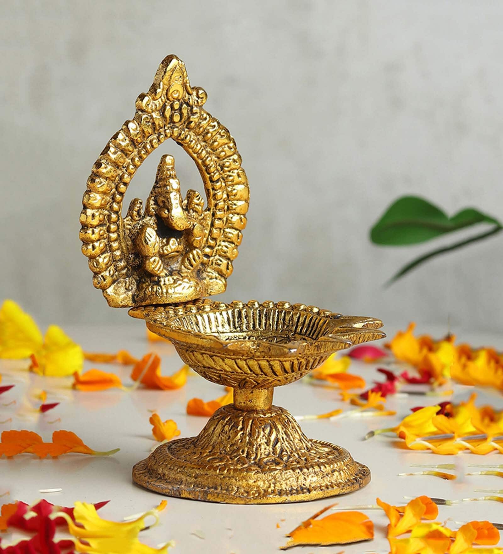 Golden Handcrafted Metal Ganesha Diya