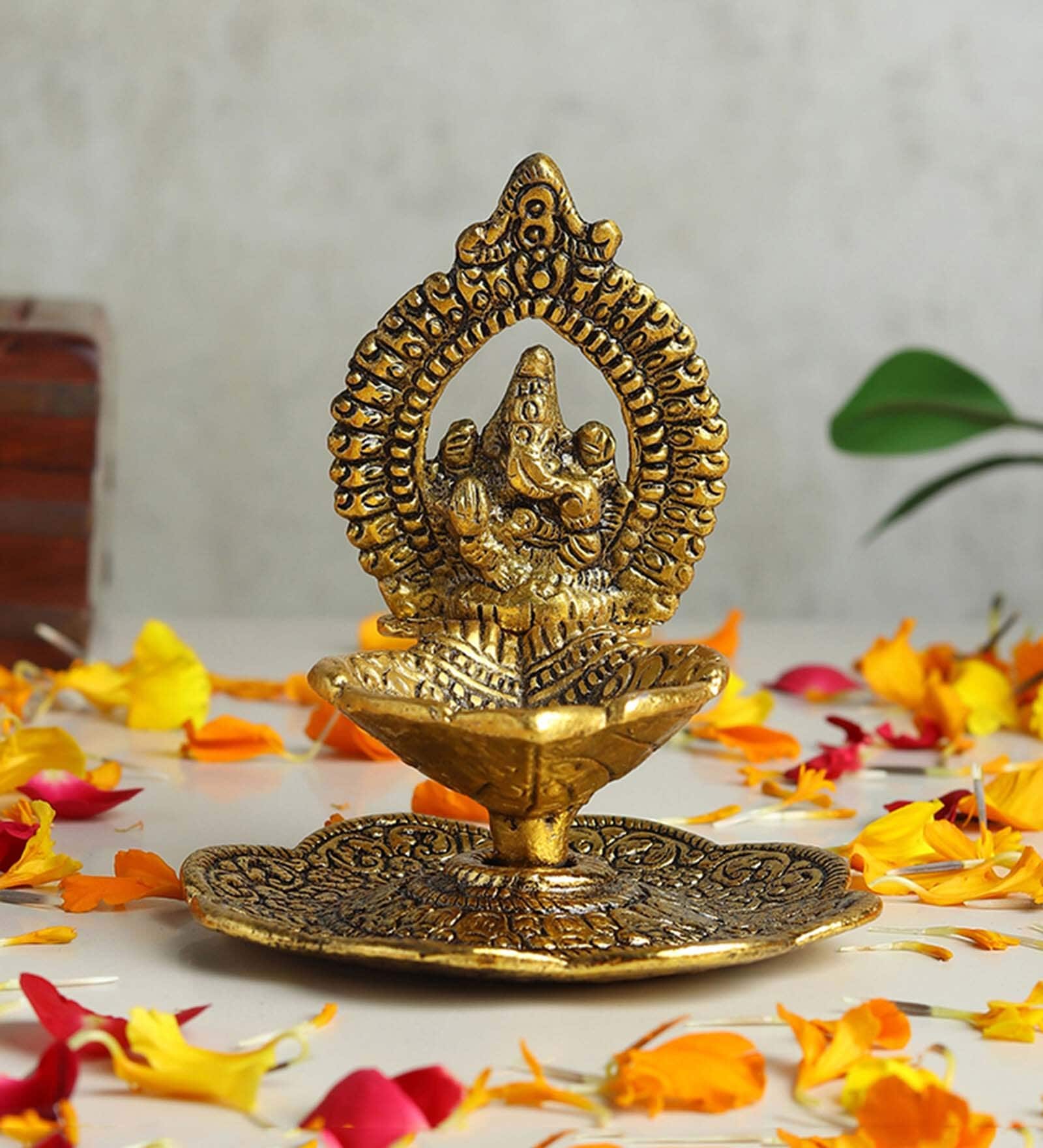 Golden Handcrafted Metal Ganesha Diya