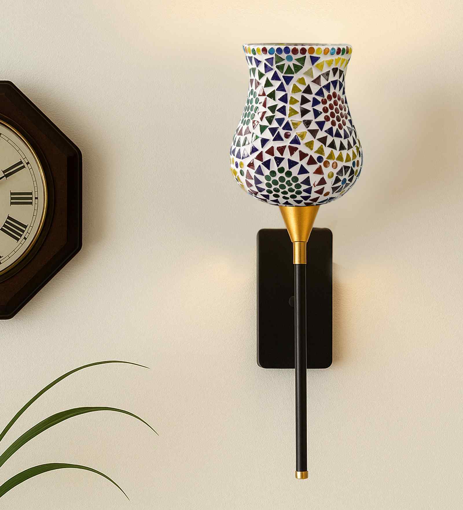 Handcrafted Mosaic Glass Wall Lamp   Premium Metal Base | Suitable for Bedrooms, Living Rooms & Dining Rooms
