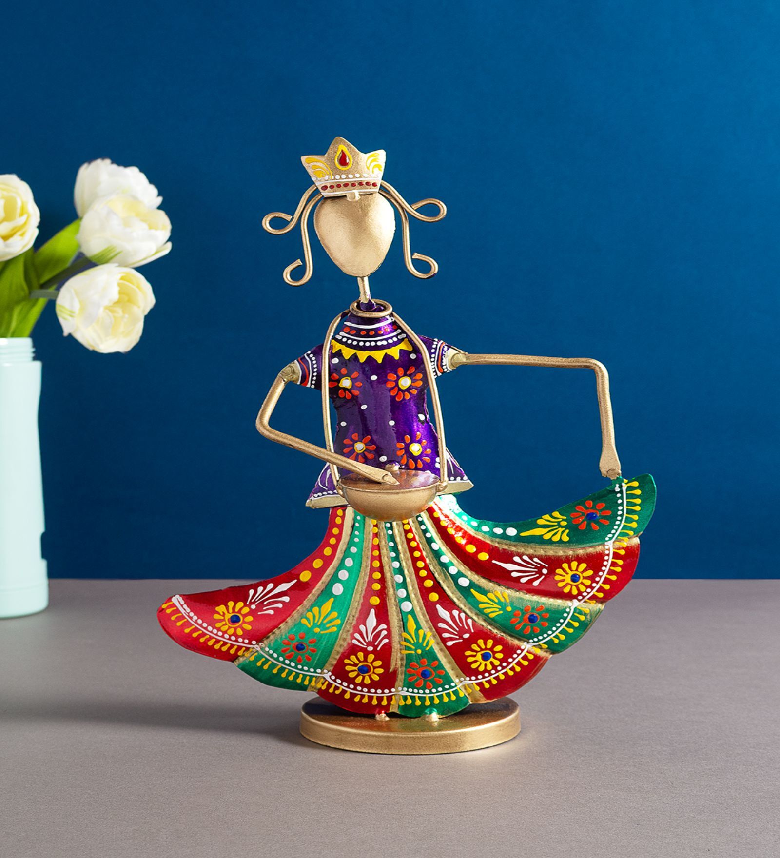 Handcrafted Musician Lady Multicolour Colour Wrought Iron Figurine
