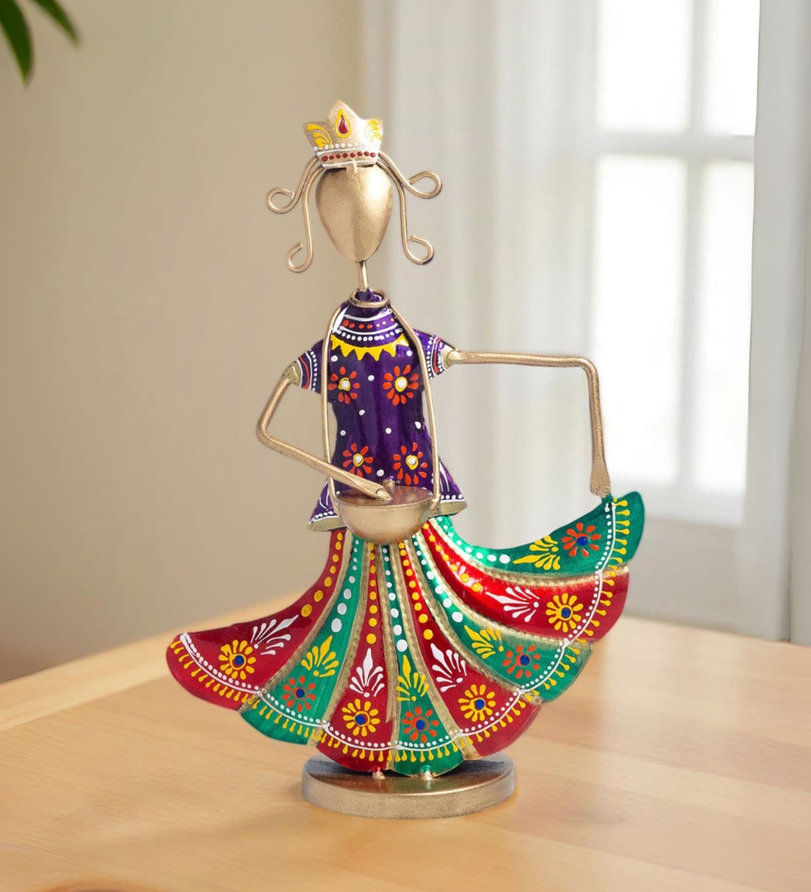 Handcrafted Musician Lady Multicolour Colour Wrought Iron Figurine
