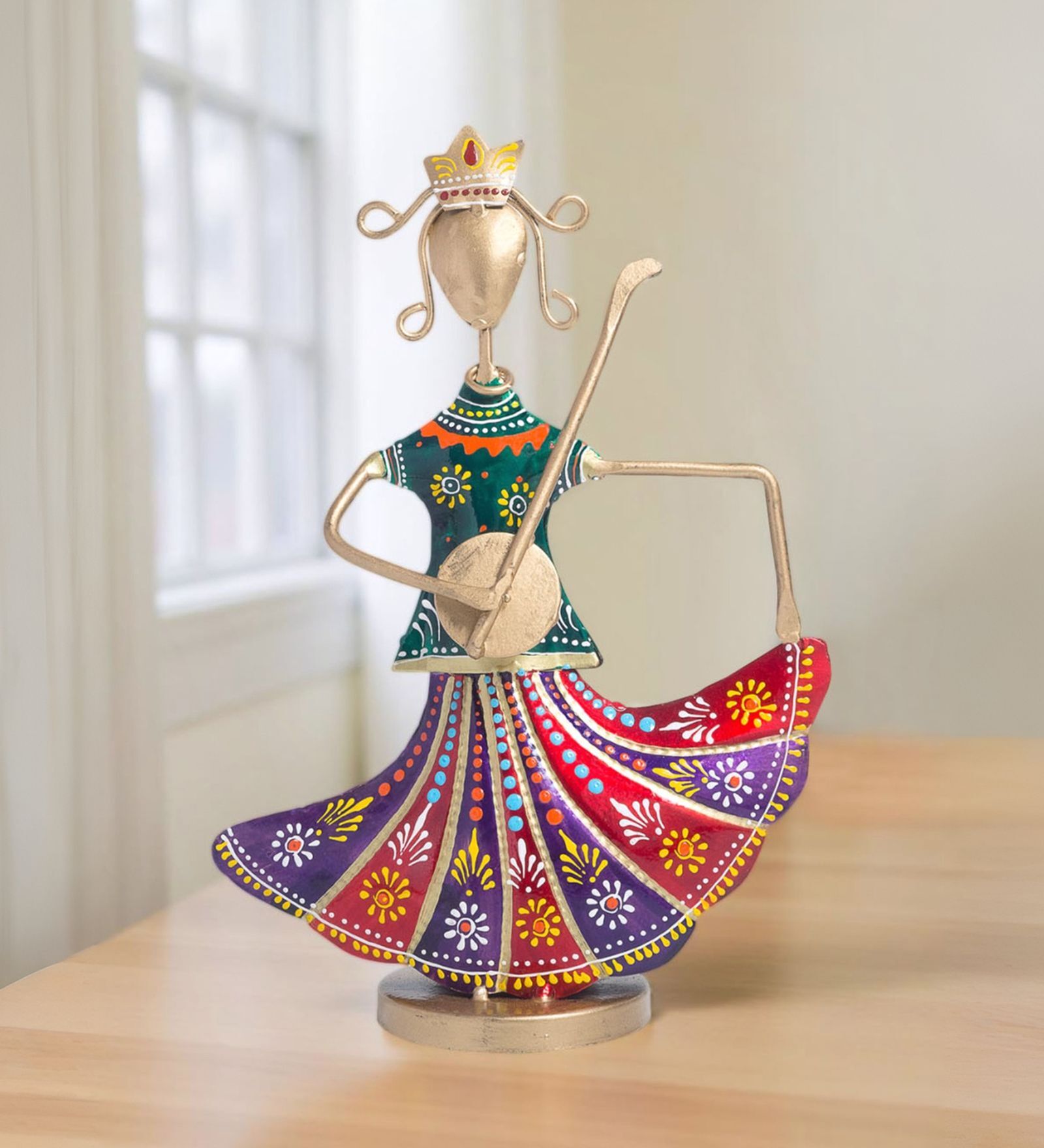 Handcrafted Musician Lady Multicolour Colour Wrought Iron Figurine