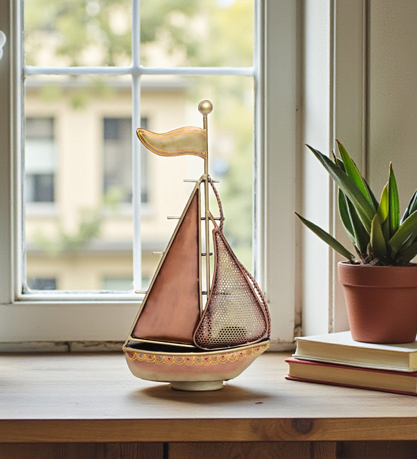 Handcrafted Premium Metal Sailboat Showpiece Designer Nautical Theme Table D cor