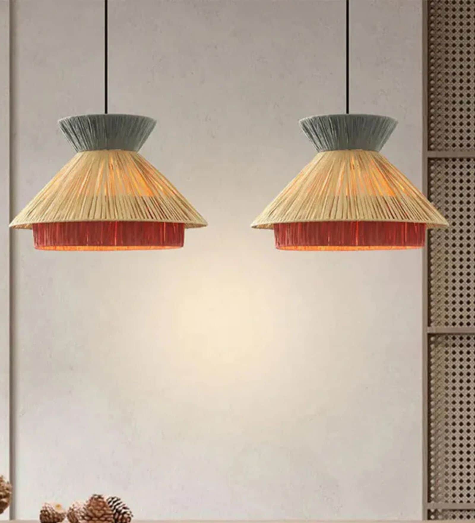 Handcrafted Rattan Pendant Lamp (Beige and Gray)