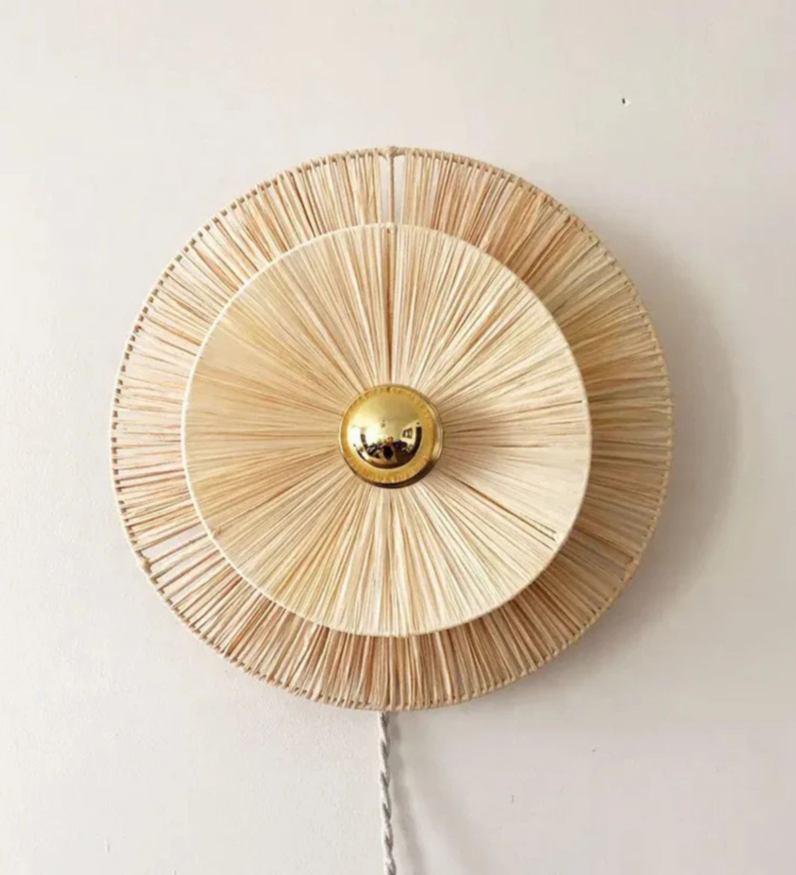 Handcrafted Rattan Wall Sconce with Golden Accent (Beige)