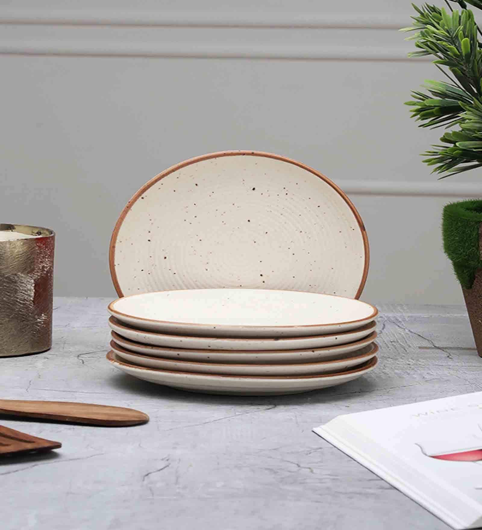 Handcrafted Ribbed (Set of 6) Ceramic Quarter Plate