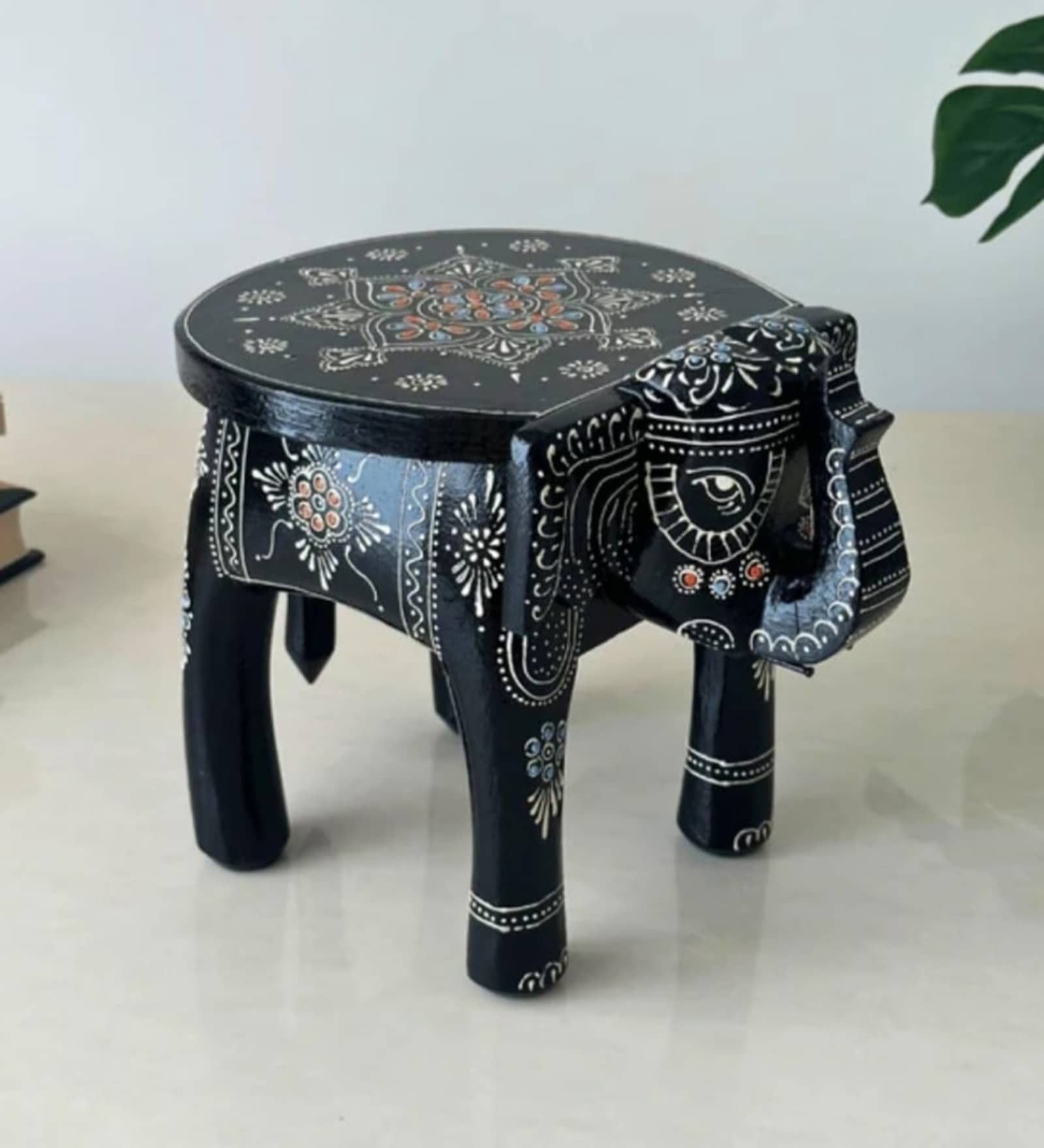 Black Handcrafted Wooden Elephant Chowkie
