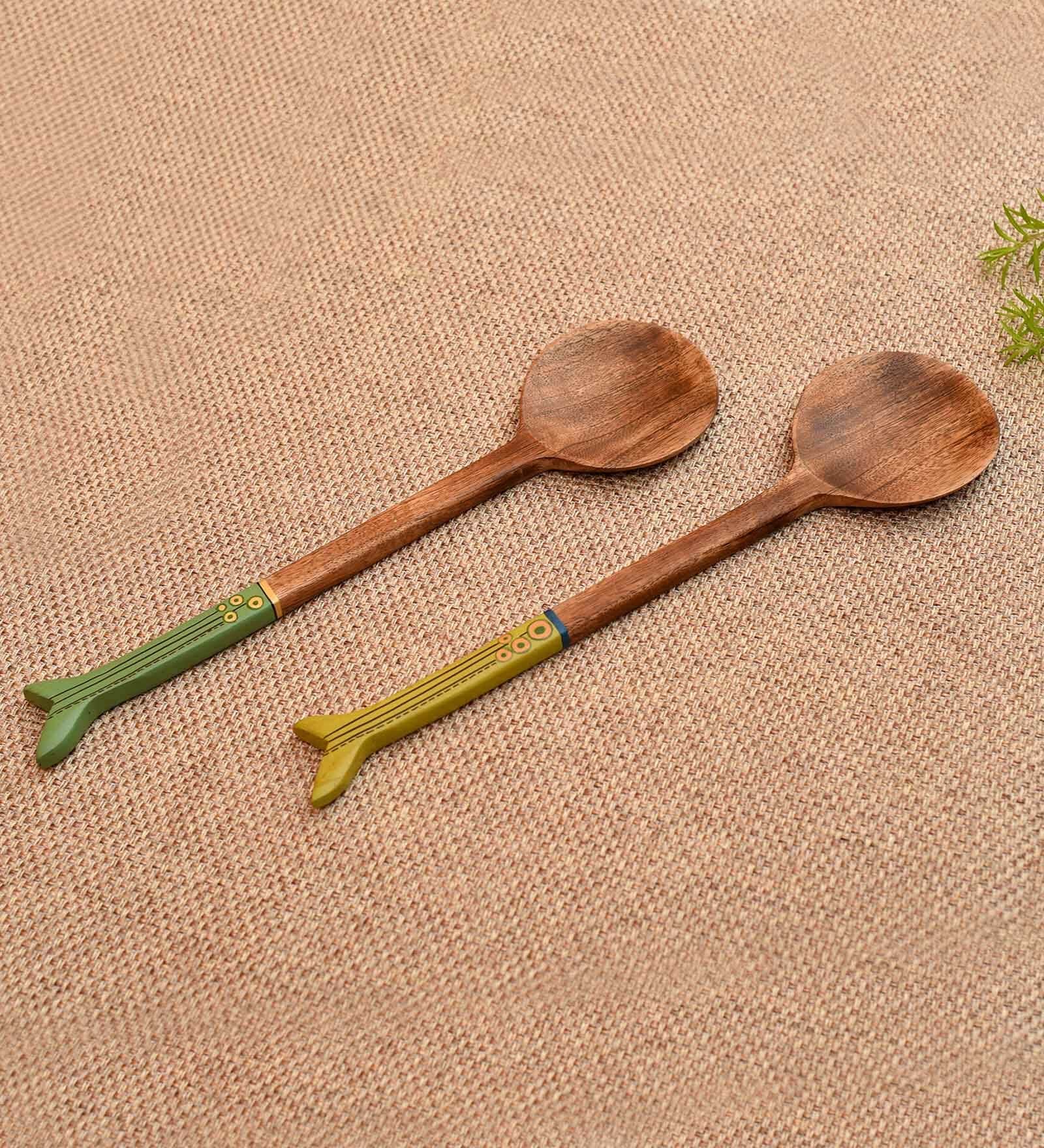 Handcrafted Natural Brown  Mango Wood (Set of 2) Ladles