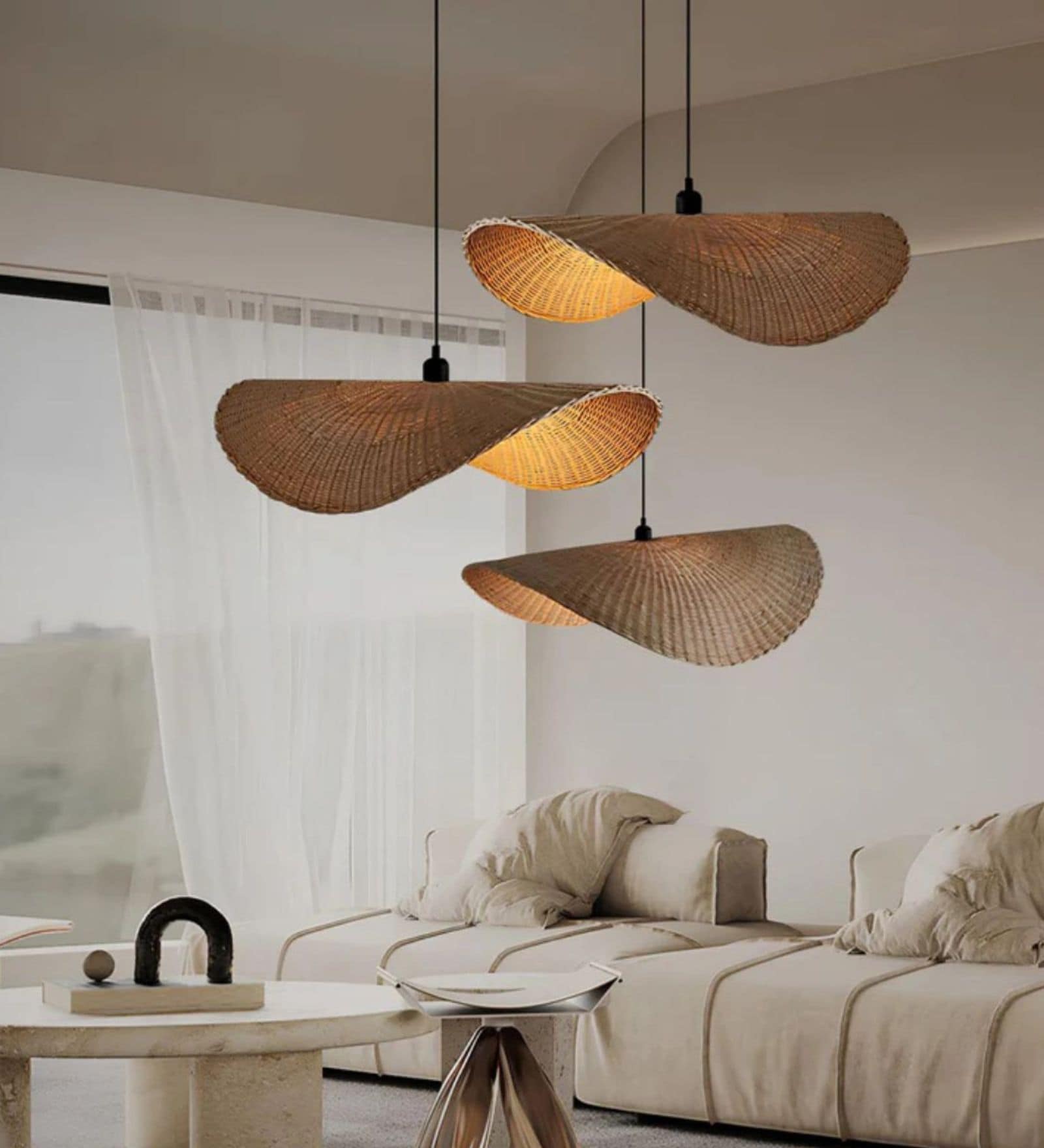 Handcrafted Woven Rattan Pendant Lamp (Yellow and Beige)