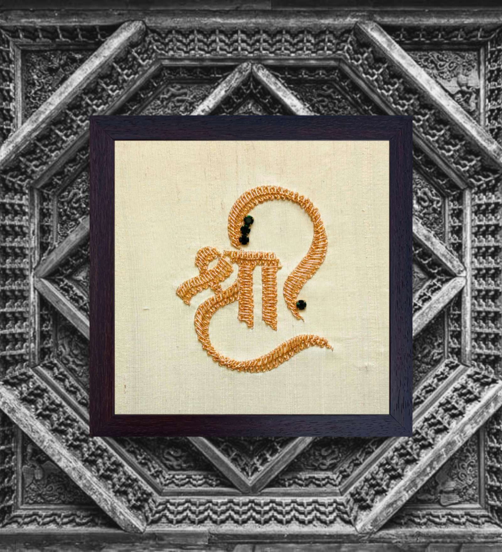 Yellow Handcrafted Shree Gold-Plated Jardoshi Embroidery Wall Art