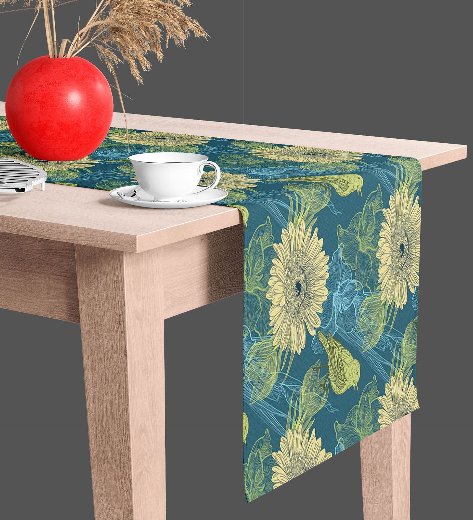 Handdrawn Birds  Multicolor (60 x 12) Cotton Canvas Table Runner