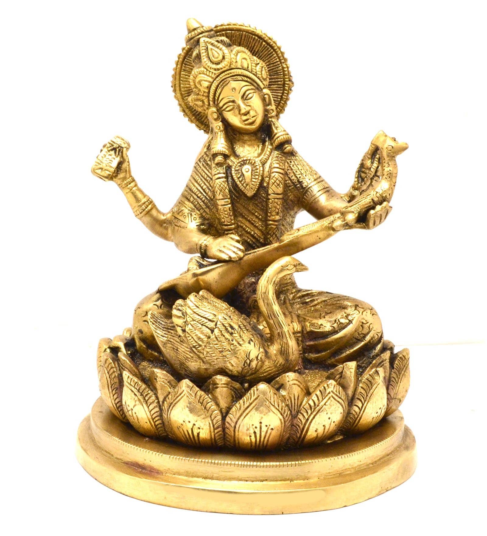 Yellow Brass Goddess Saraswati Idol
