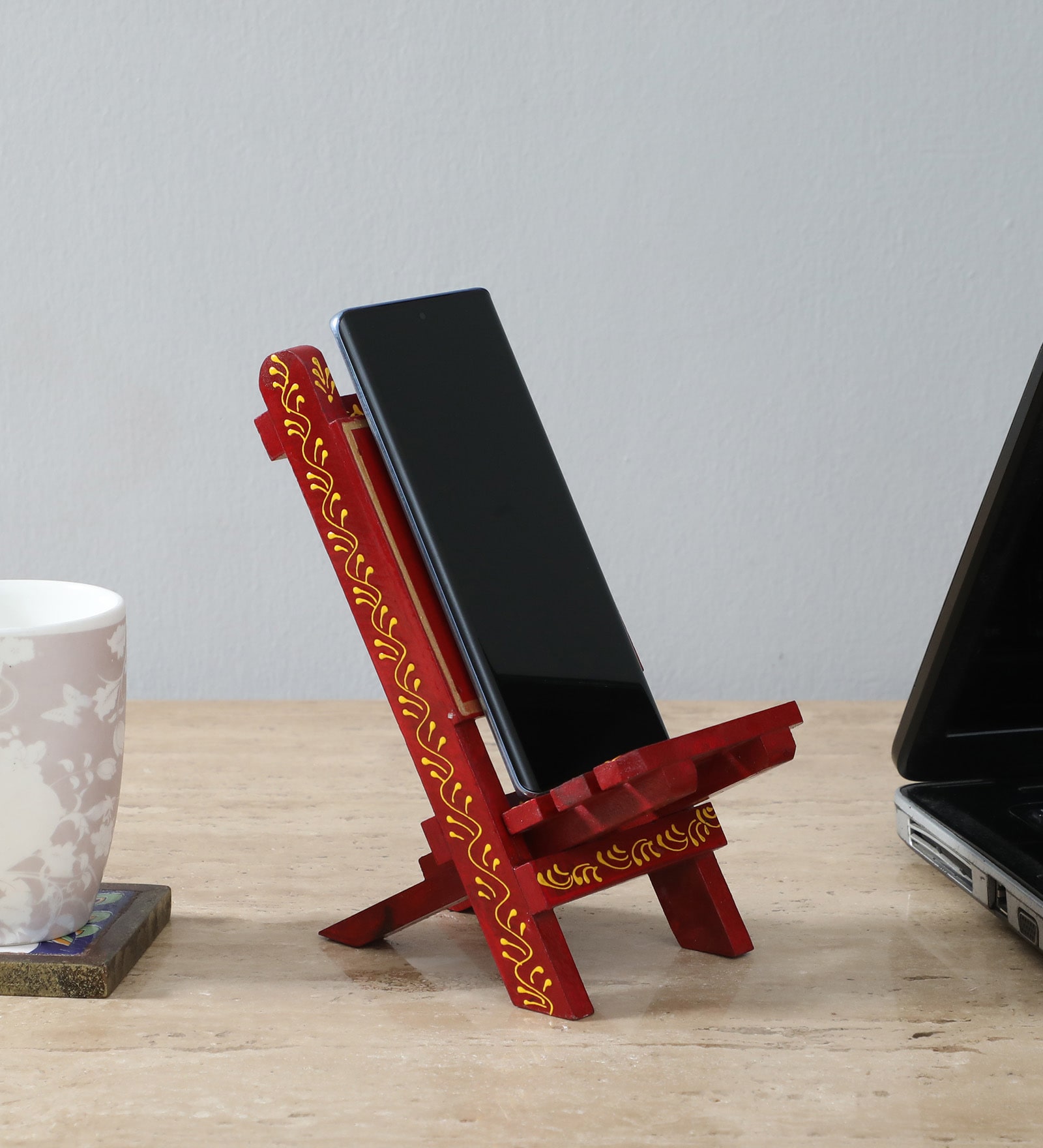 HANDICRAFT HANDPAINTED MDF CHAIR STYLE MOBILE &TAB STAND | FOLDABLE