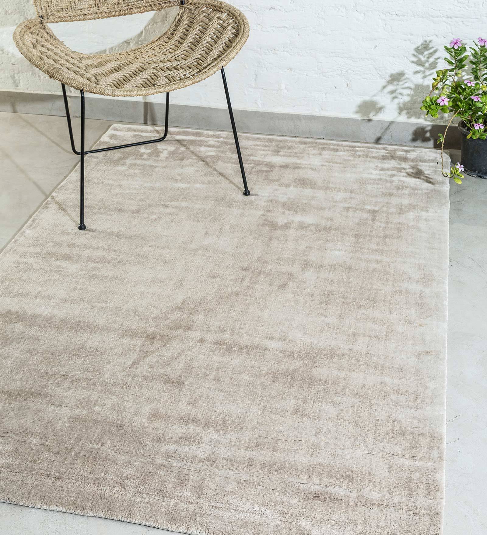Beige Viscose Solid 4ft x 6ft Hand Woven Carpet