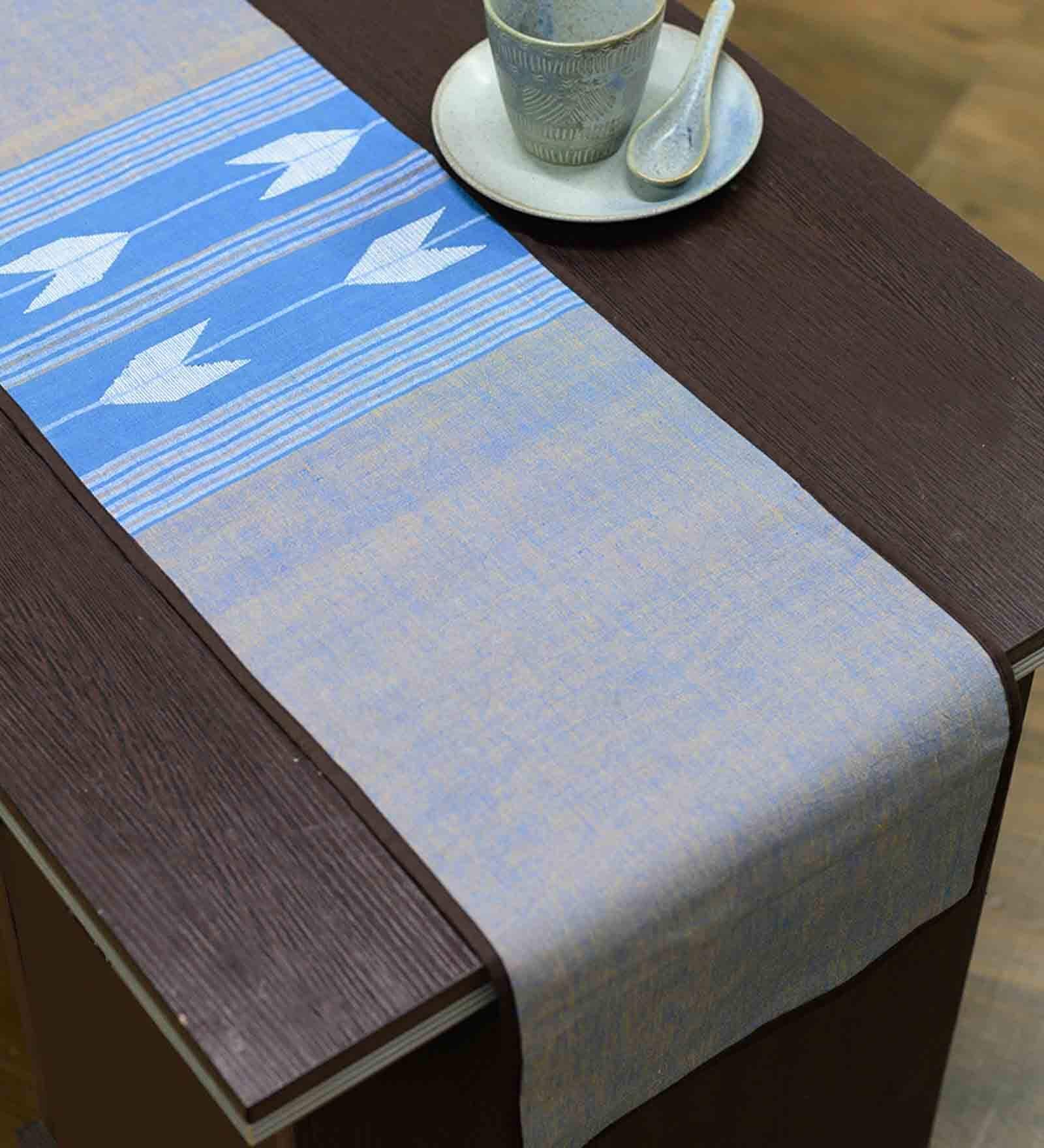 Jericho (48x14) Grey & Blue Cotton Table Runner