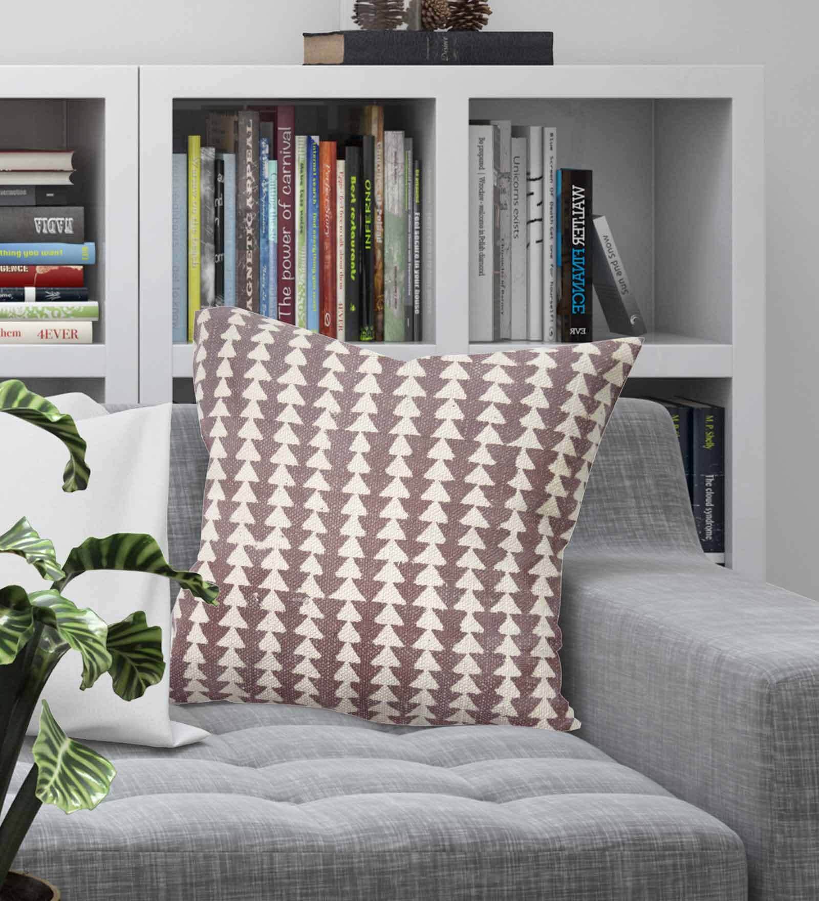 Brown - Ajrakh Block Printed Cotton Cushion Cover (16 x 16 in)