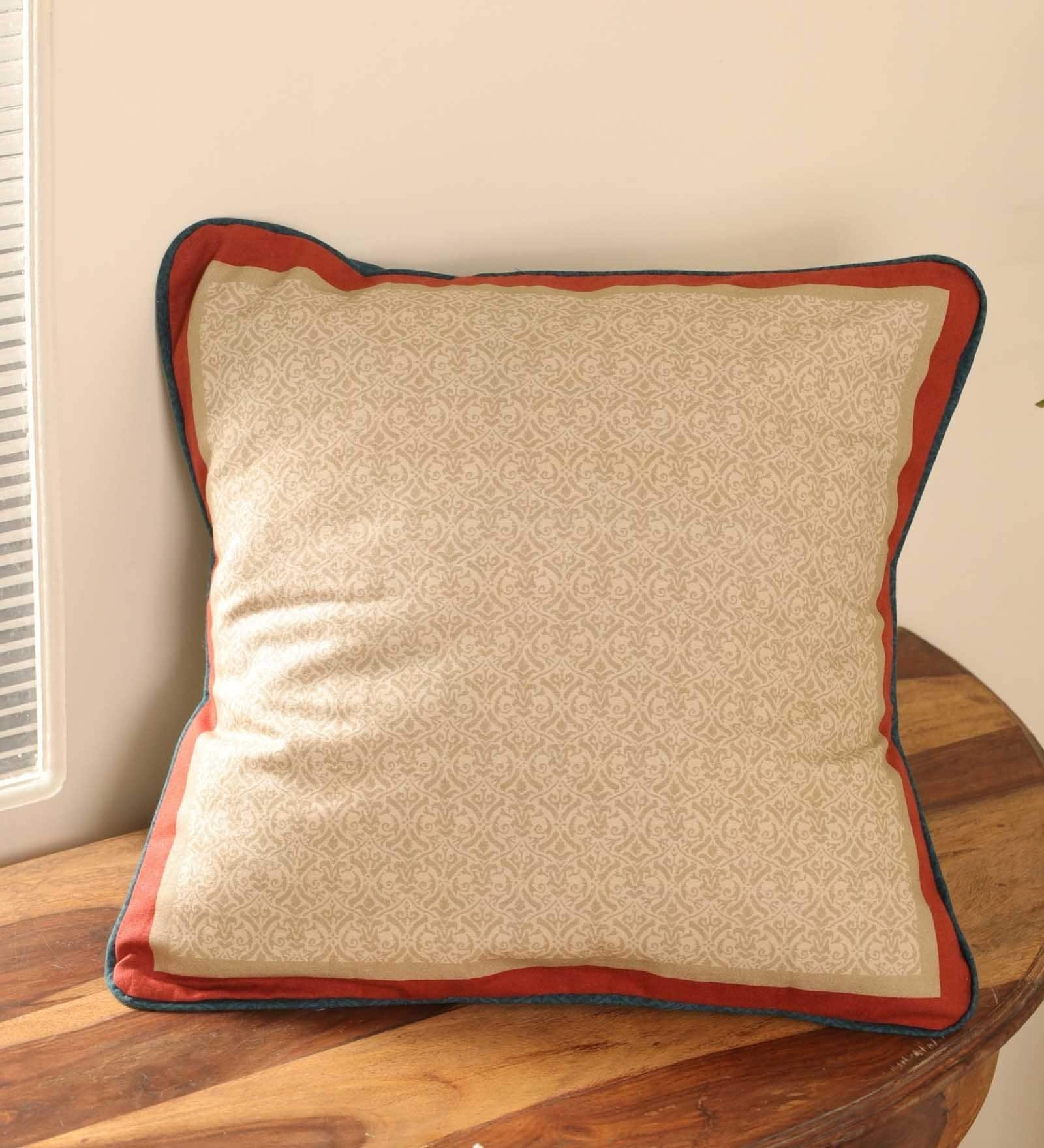 Handmade Cotton Ivory, Maroon, and Navy Blue (16x16inches) Cushion Covers