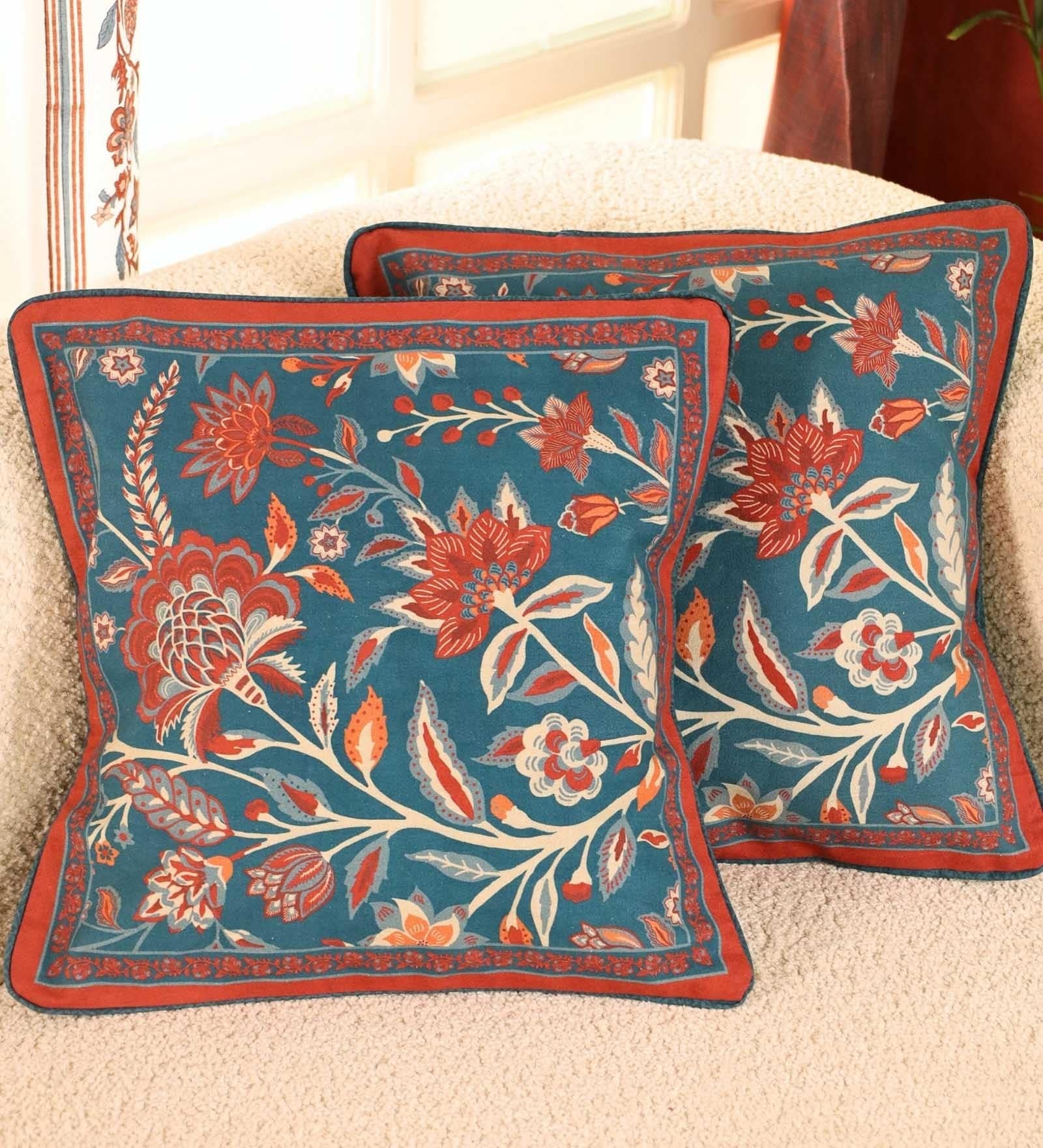 Handmade Cottont Navy blue| Maroon and Ivroy Cotton Set of 5(16x16inches) Cushion Covers