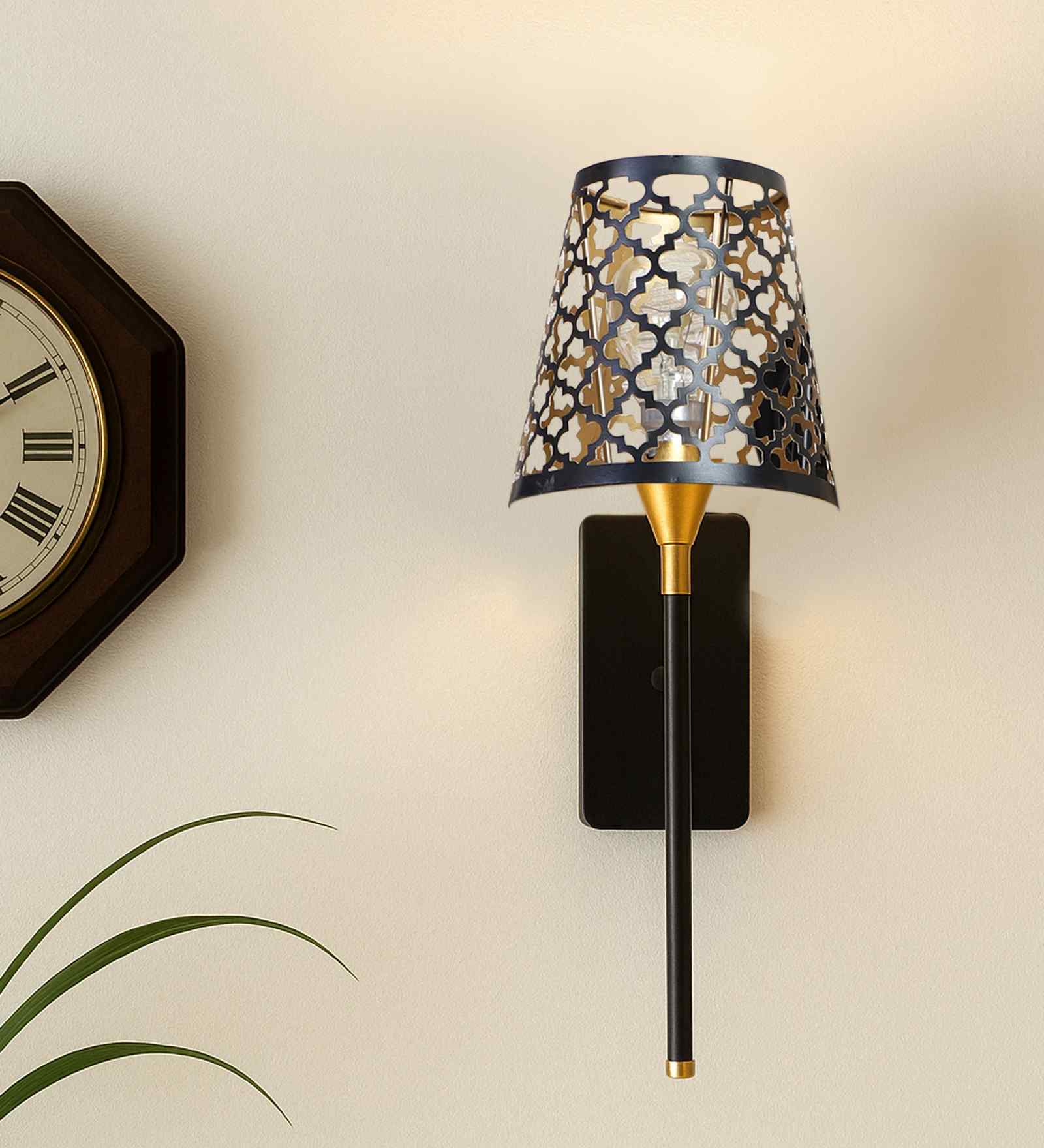 Handmade Etched Shade Wall Lamp with Metal Base   Warm Ambient Light