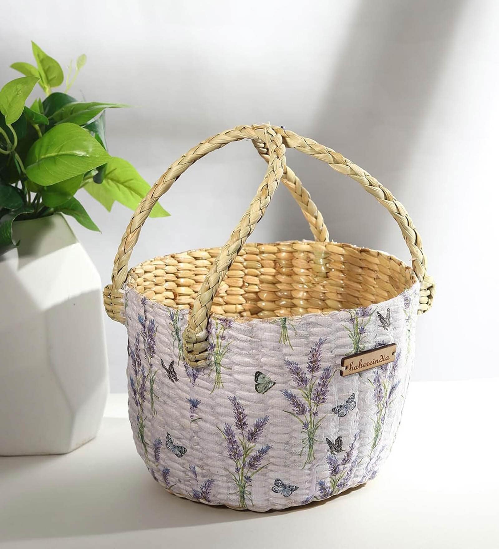 (1Pc) Lavender Straw Round Storage Basket & Gift Hamper