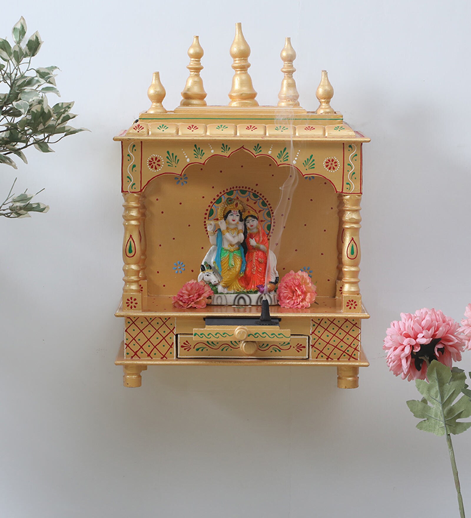 Buy Handmade Gold Mango Wood & Mdf Pooja Mandir at 15 OFF by Home