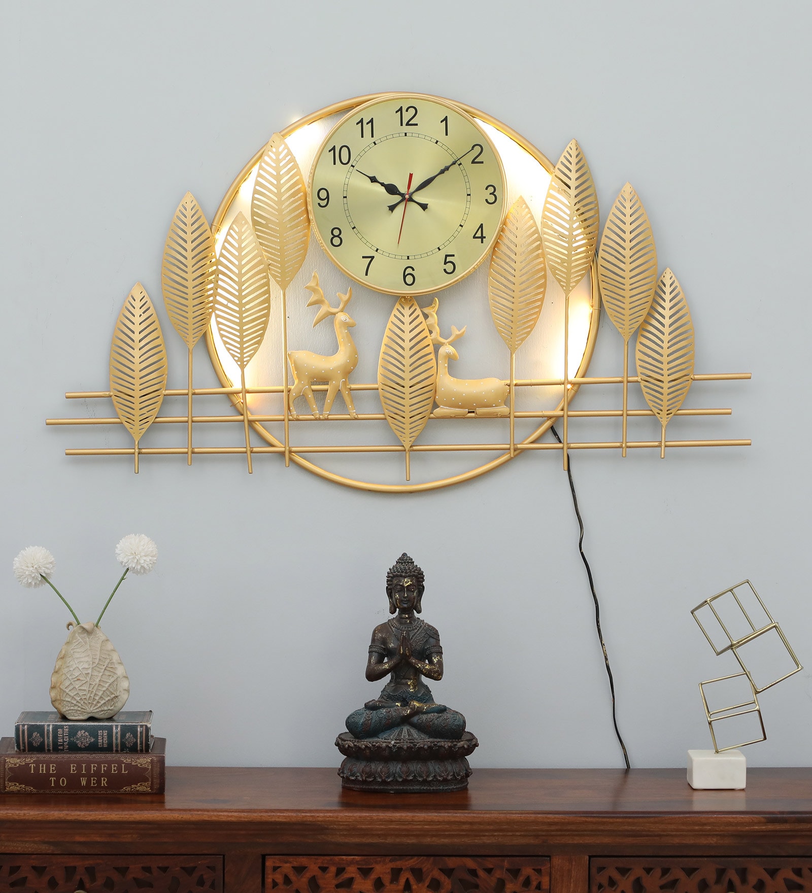 Handmade Gold Metal Deer Wall Hanging Clock