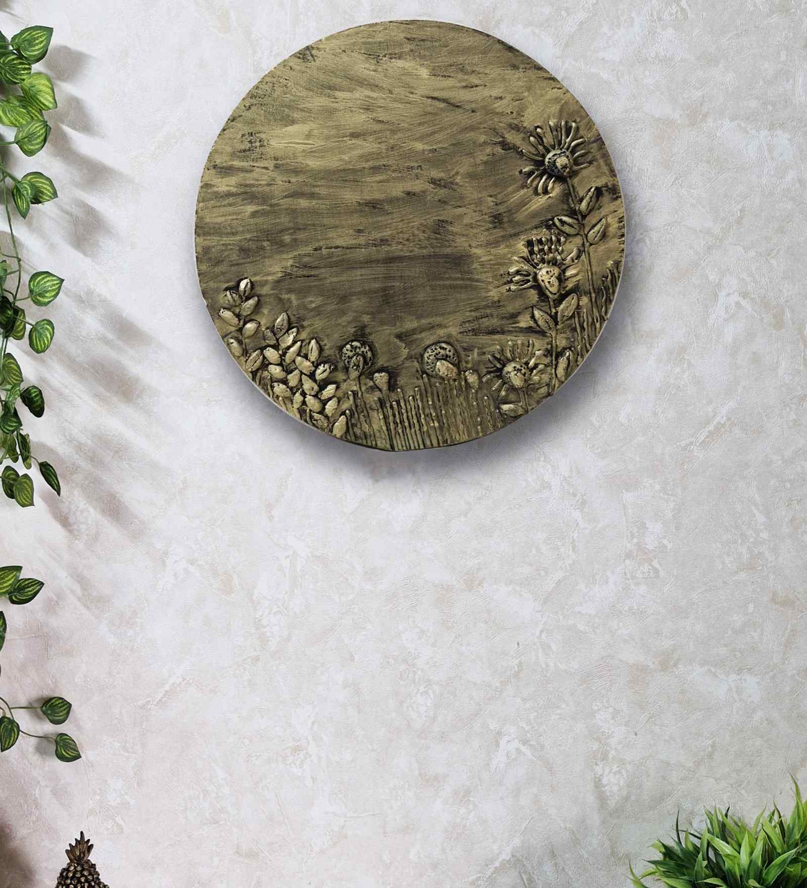 Handmade Golden 3D Design 15 Inch Wall Art With Handmade Clay Work