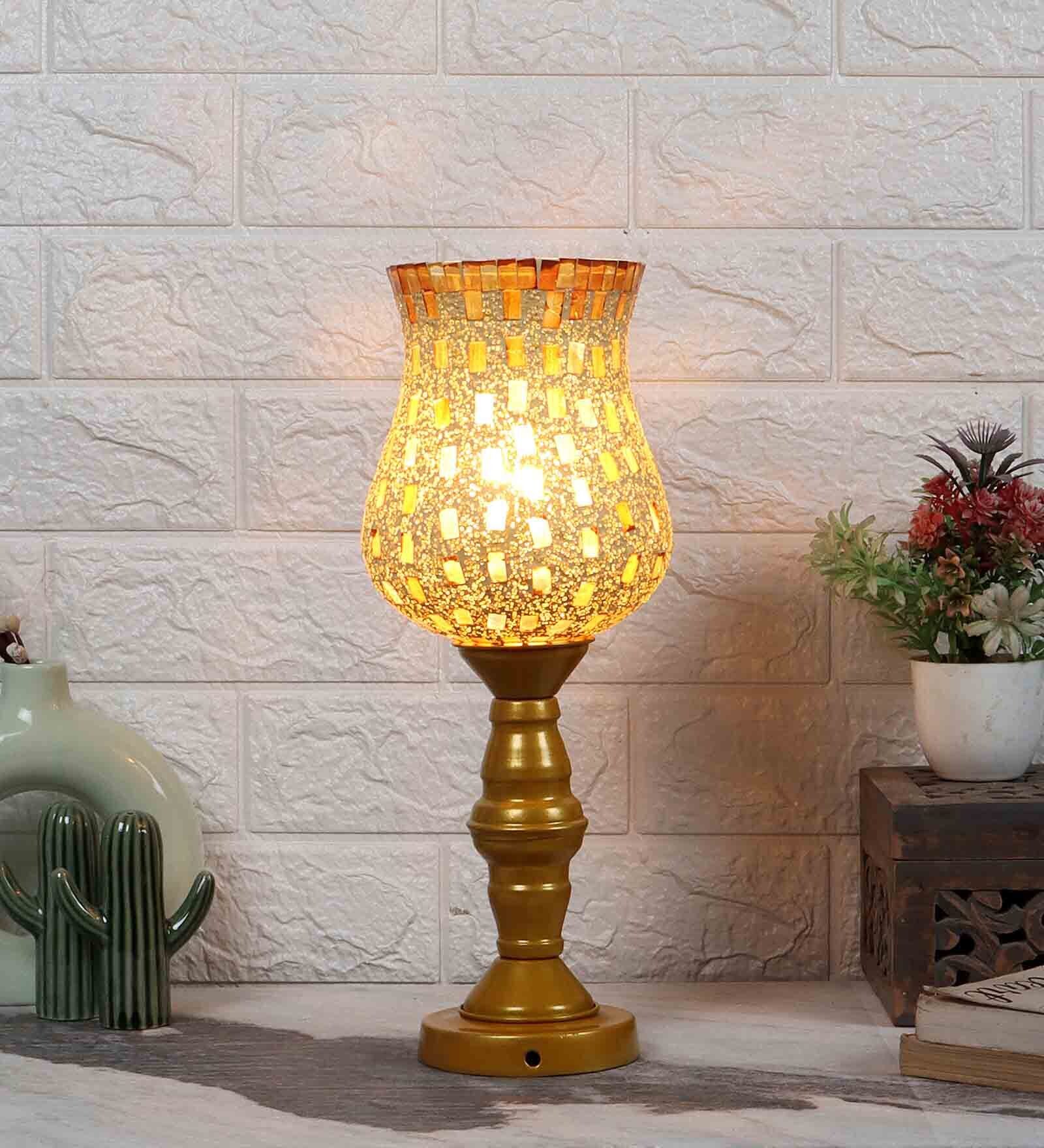 Handmade Golden Glass & Metal Table Lamp Handmade Golden Glass & Metal Table Lamp
