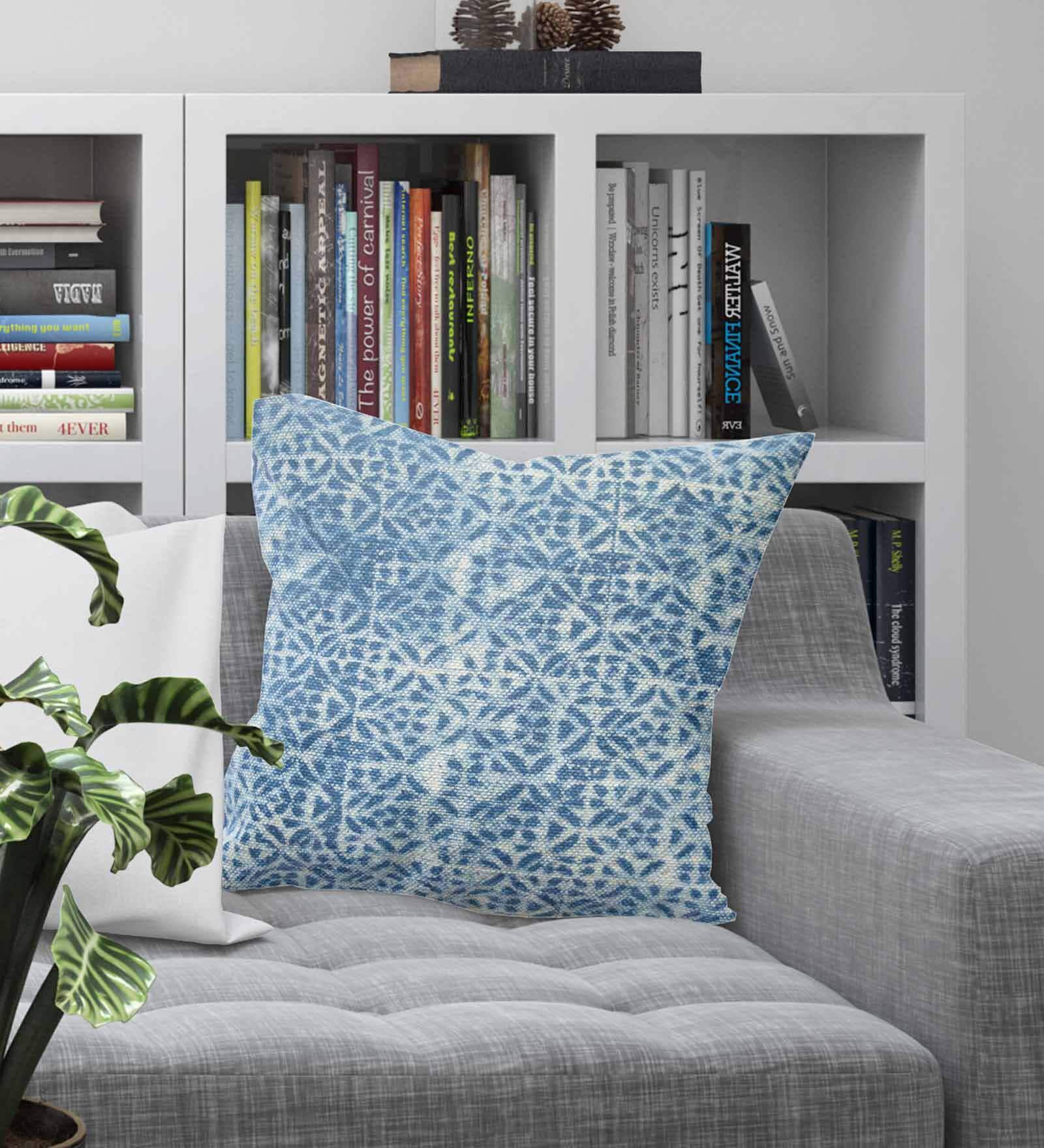 Handmade Indigo 16 x 16 Inch Jaipur Block Printed Cotton Cushion Cover